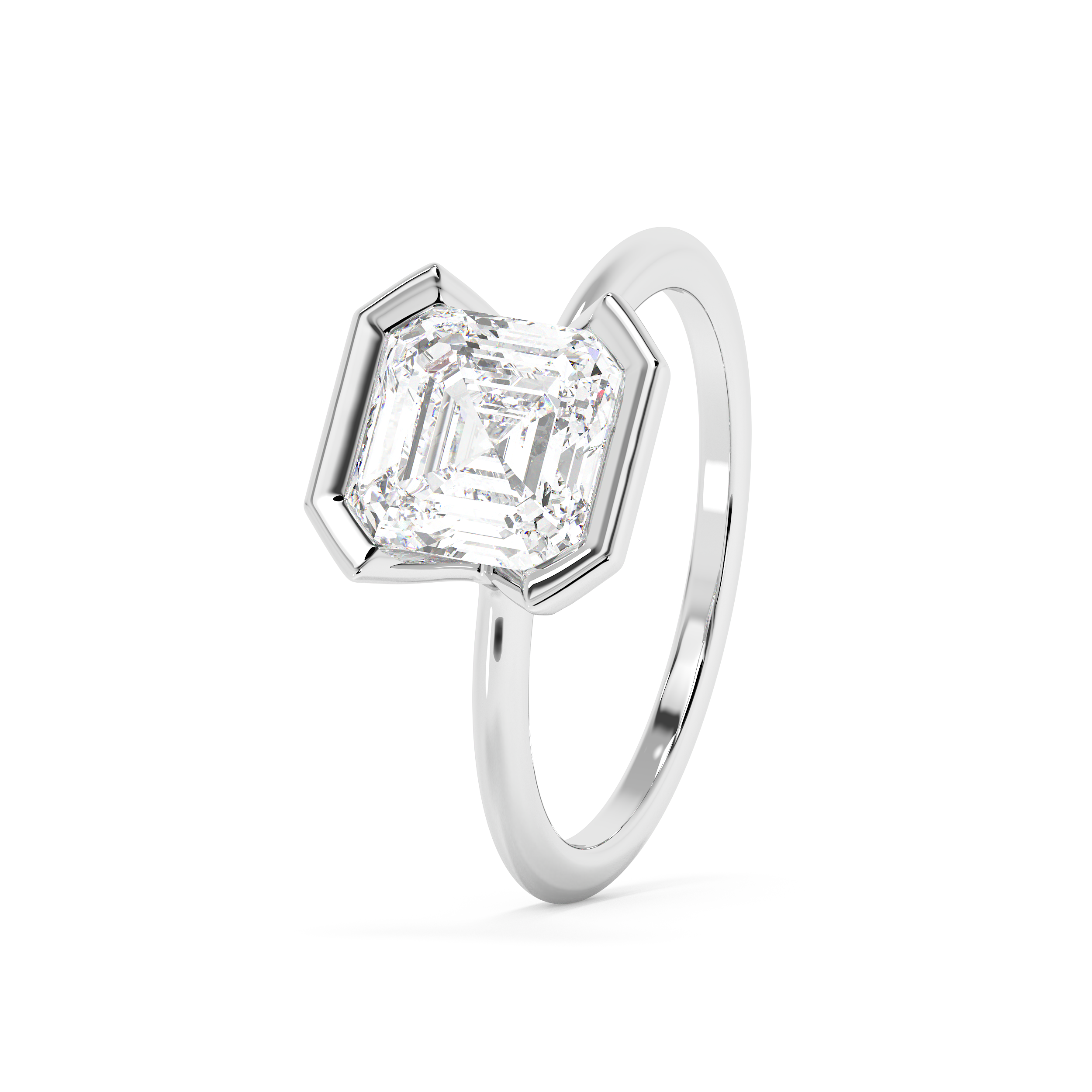 Asscher Half Bezel Lab Grown Diamond Engagement Ring
