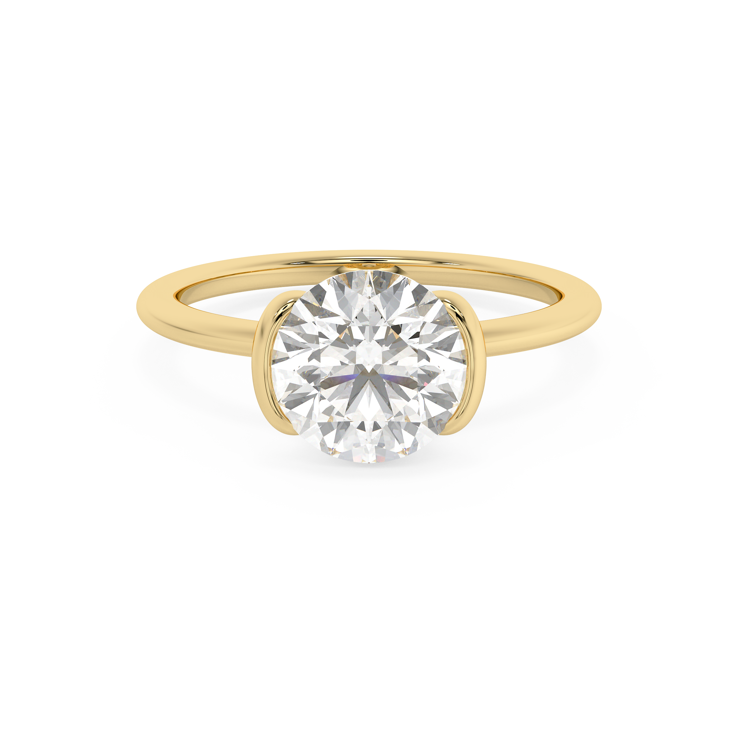 Round Half Bezel Lab Grown Diamond Engagement Ring