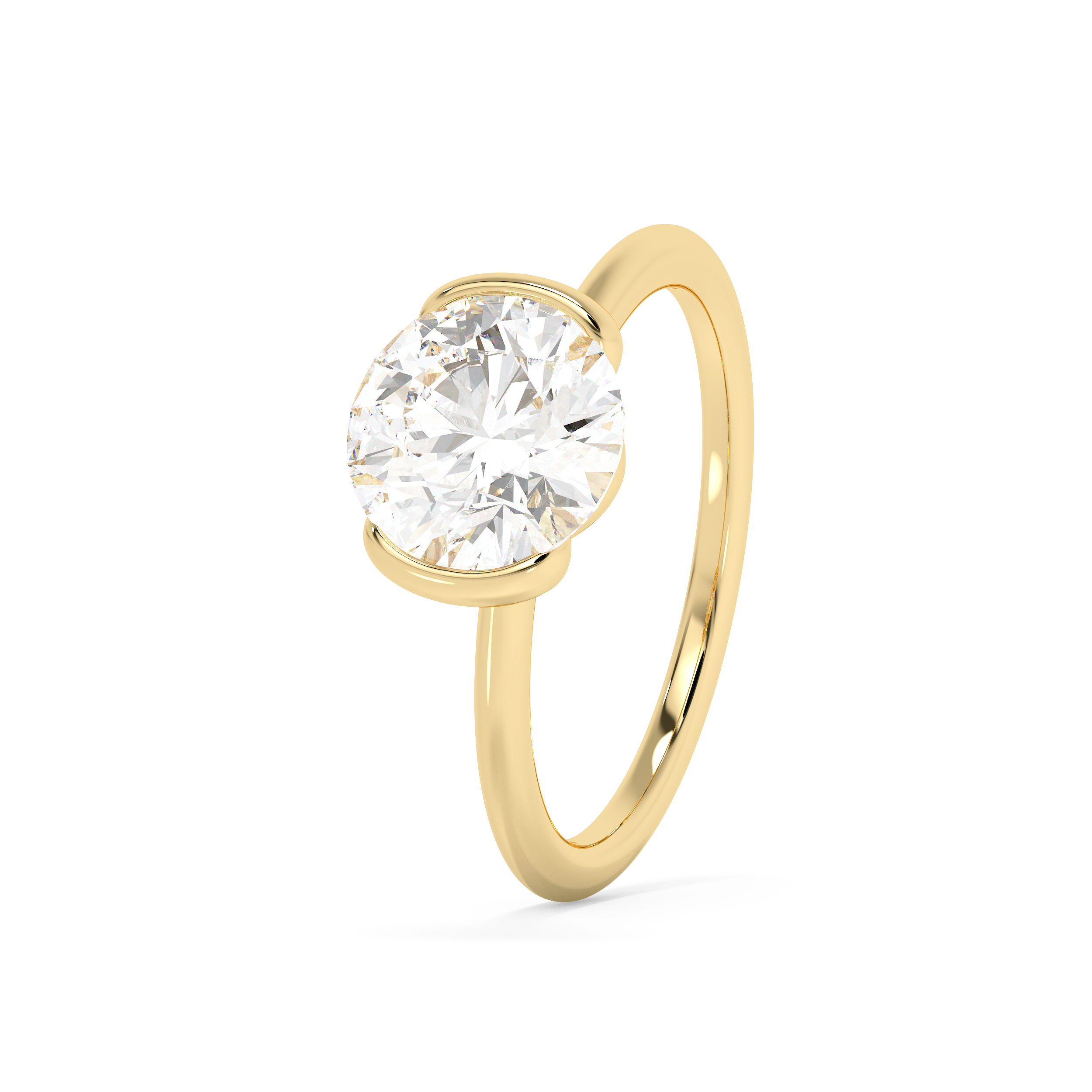 Round Half Bezel Lab Grown Diamond Engagement Ring