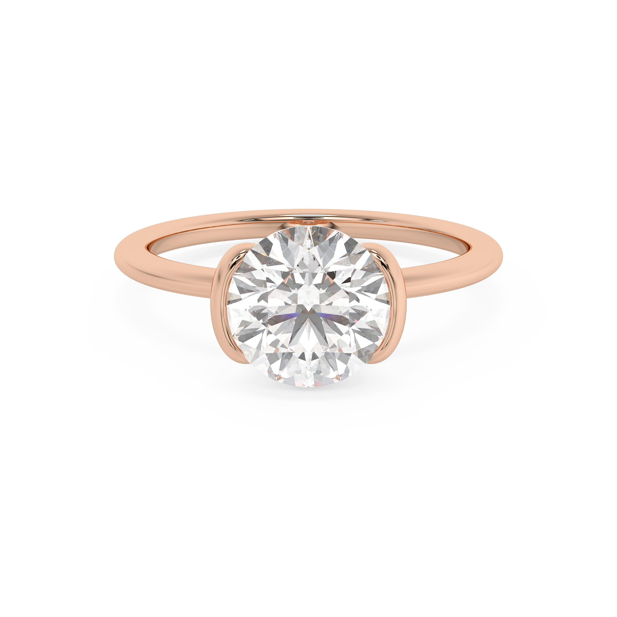 Round Half Bezel Lab Grown Diamond Engagement Ring