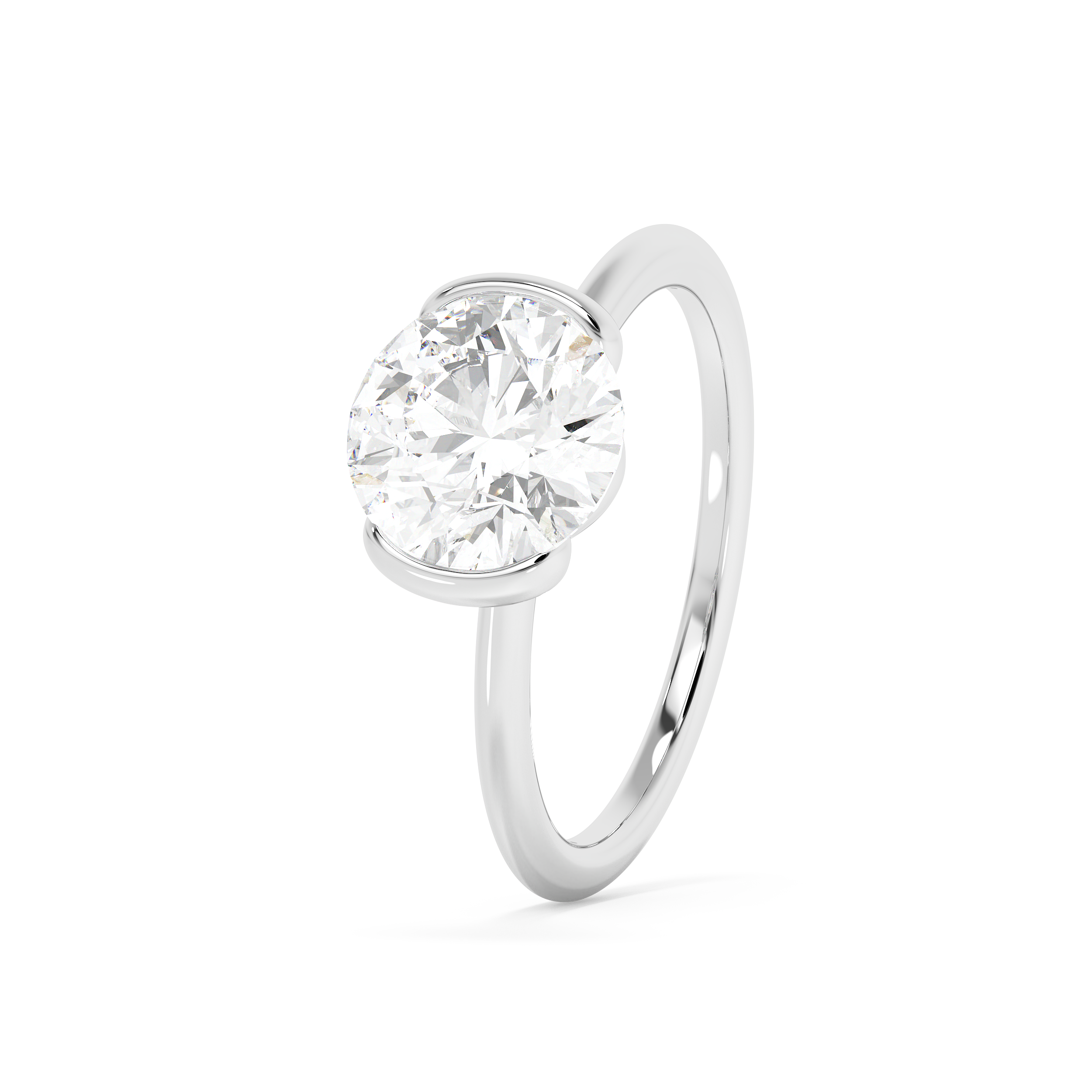 Round Half Bezel Lab Grown Diamond Engagement Ring