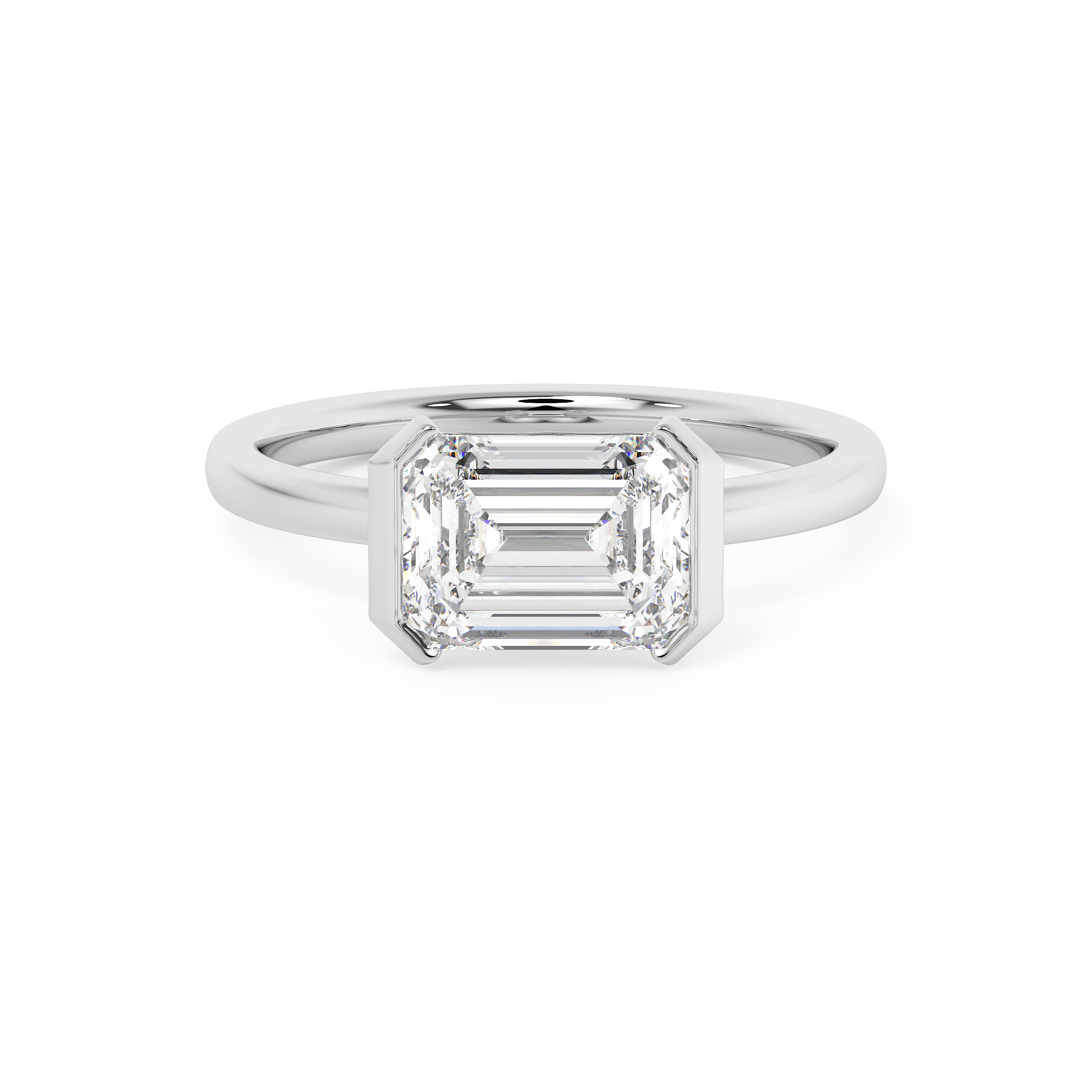 Emerald Half Bezel Lab Grown Diamond Engagement Ring