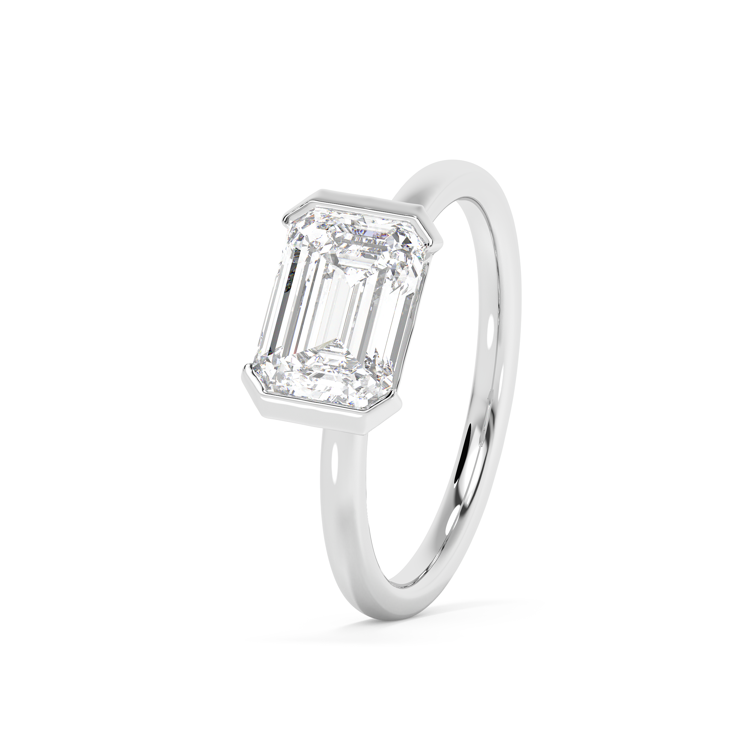 Emerald Half Bezel Lab Grown Diamond Engagement Ring