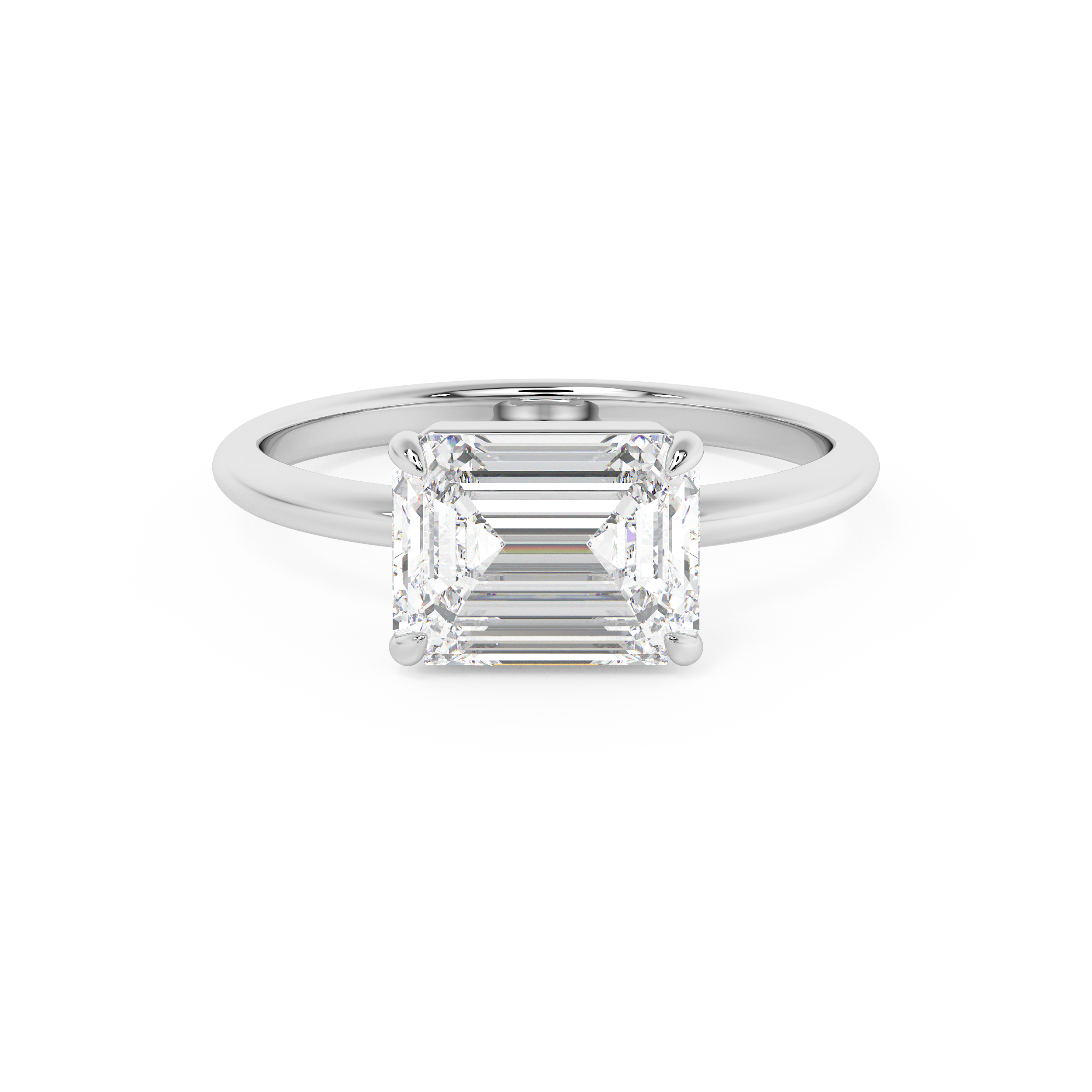 East West Emerald Solitaire Lab Grown Diamond Engagement Ring