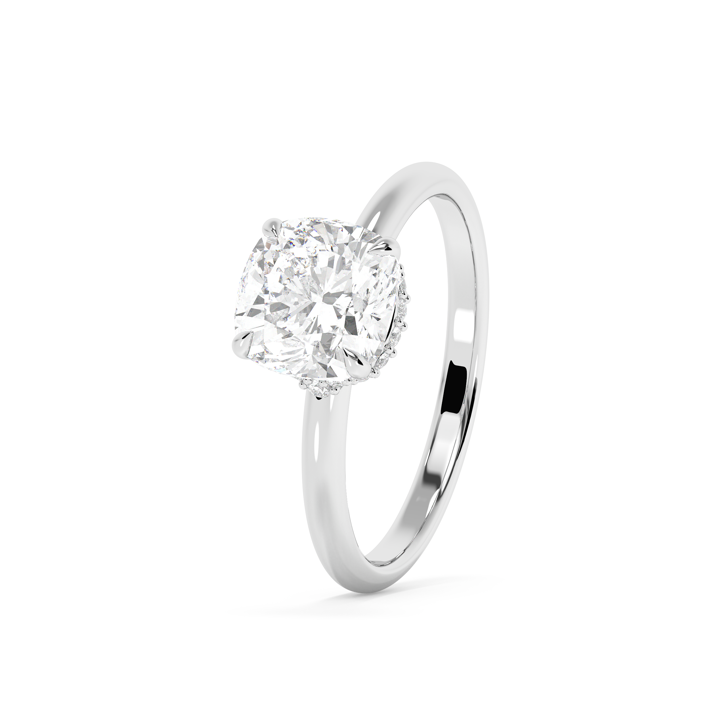 Cushion Hidden Halo Lab Grown Diamond Engagement Ring