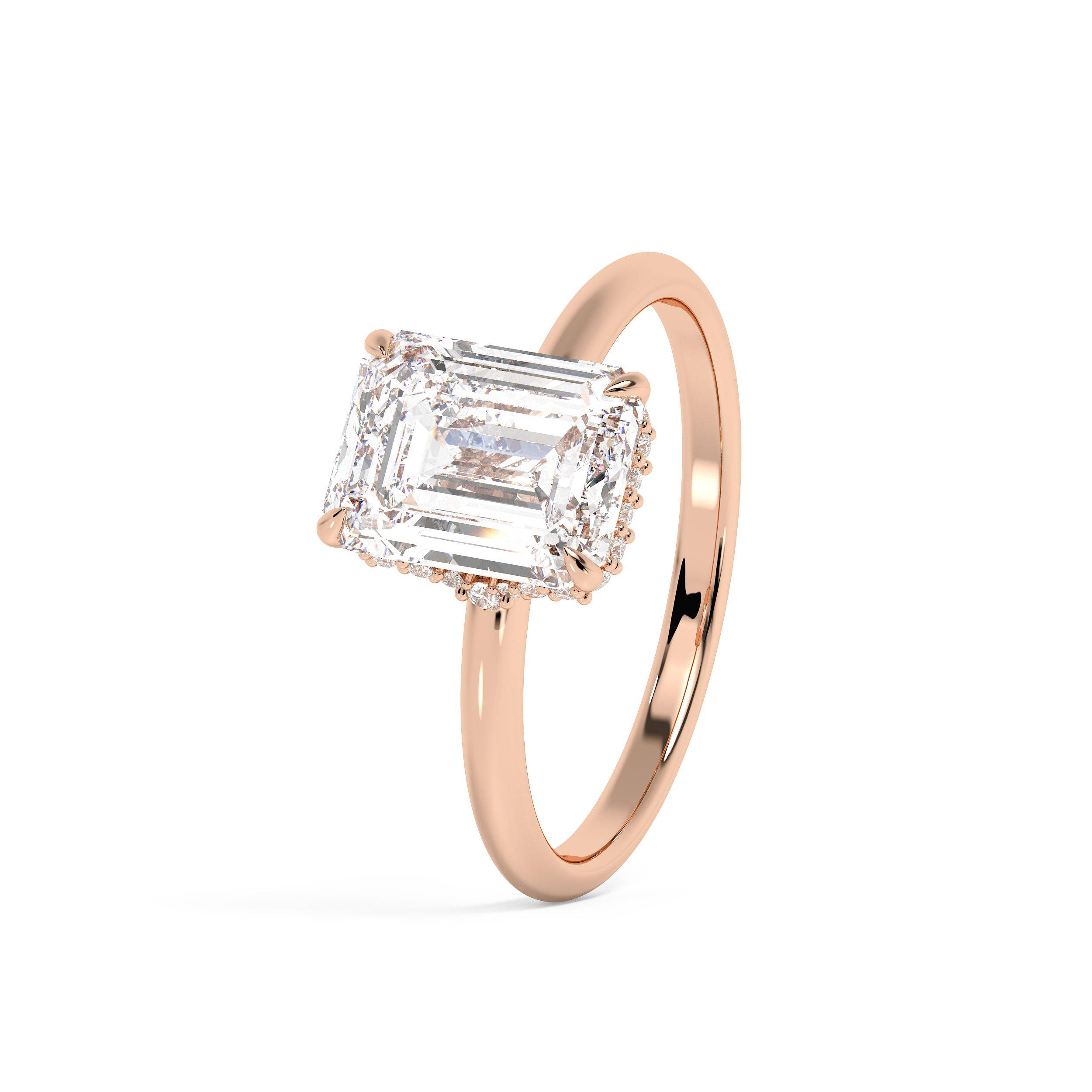 Emerald Hidden Halo Lab Grown Diamond Engagement Ring