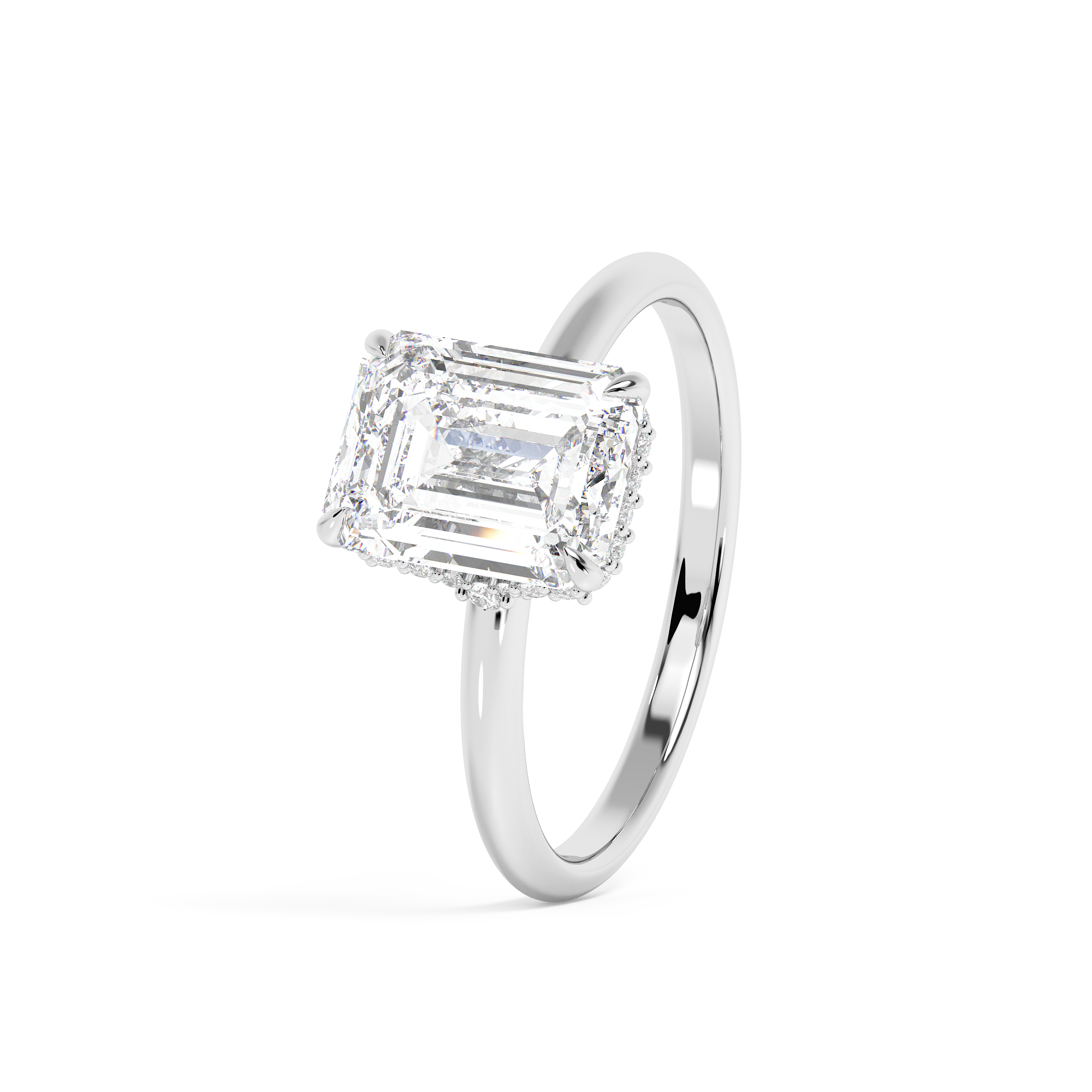 Emerald Hidden Halo Lab Grown Diamond Engagement Ring