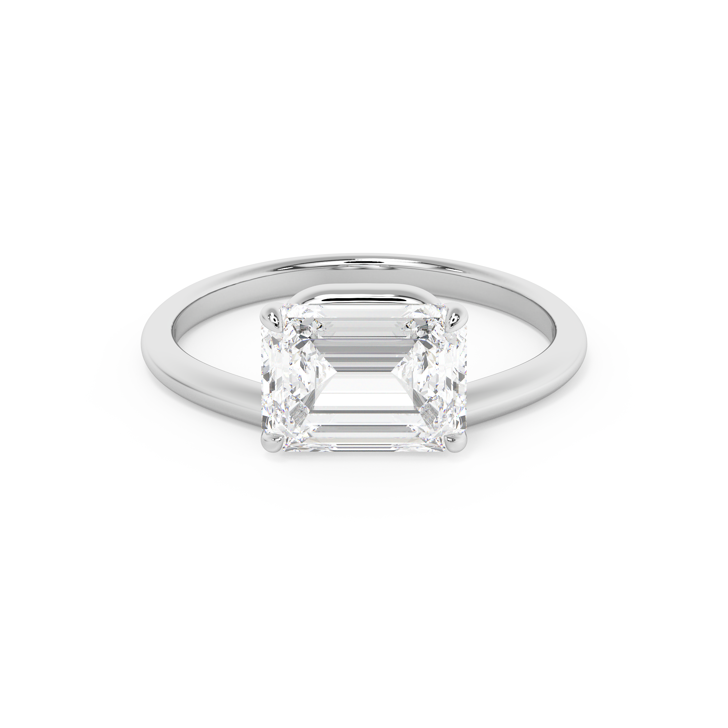 East West Emerald Solitaire Lab Grown Diamond Engagement Ring