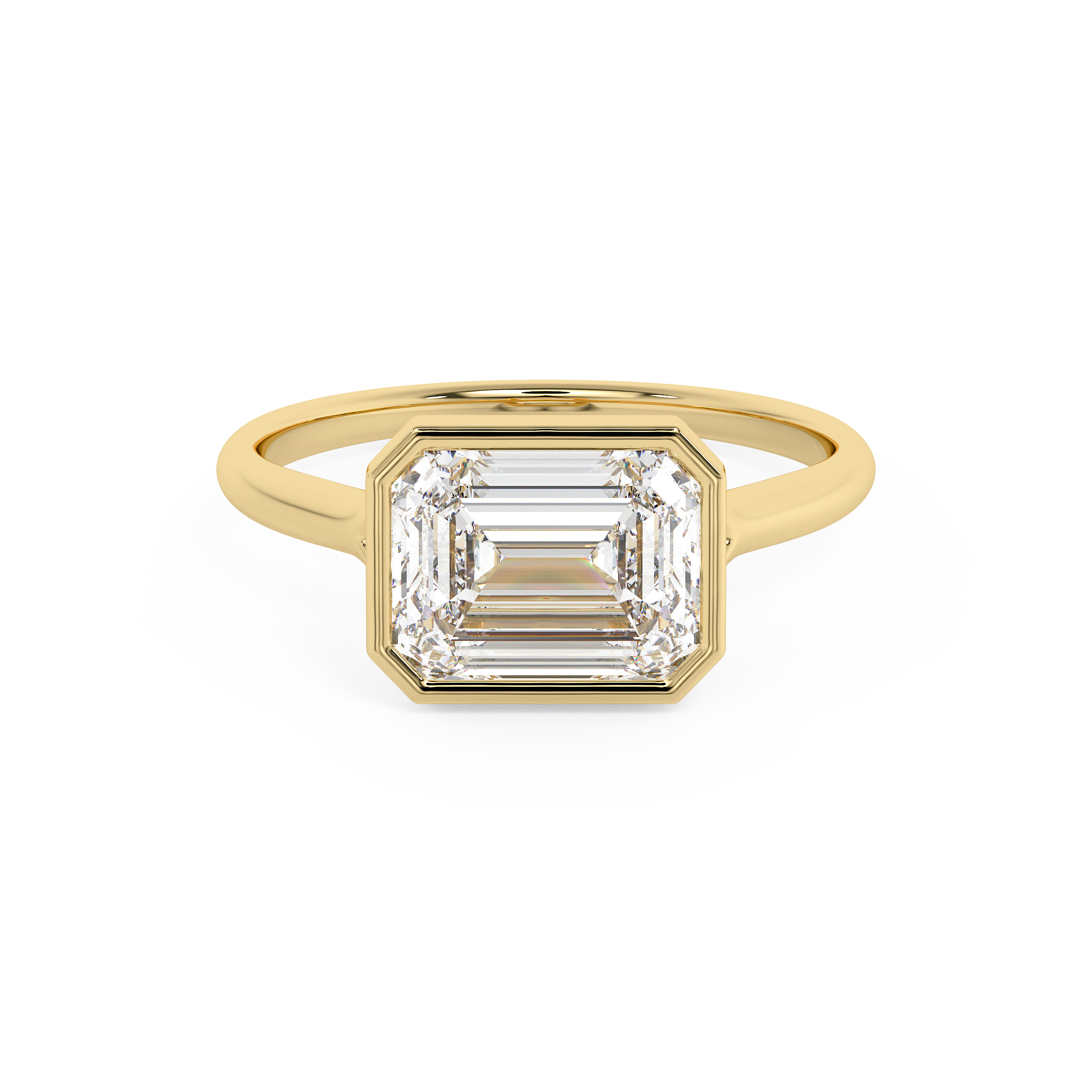 East West Emerald Bezel Lab Grown Diamond Engagement Ring