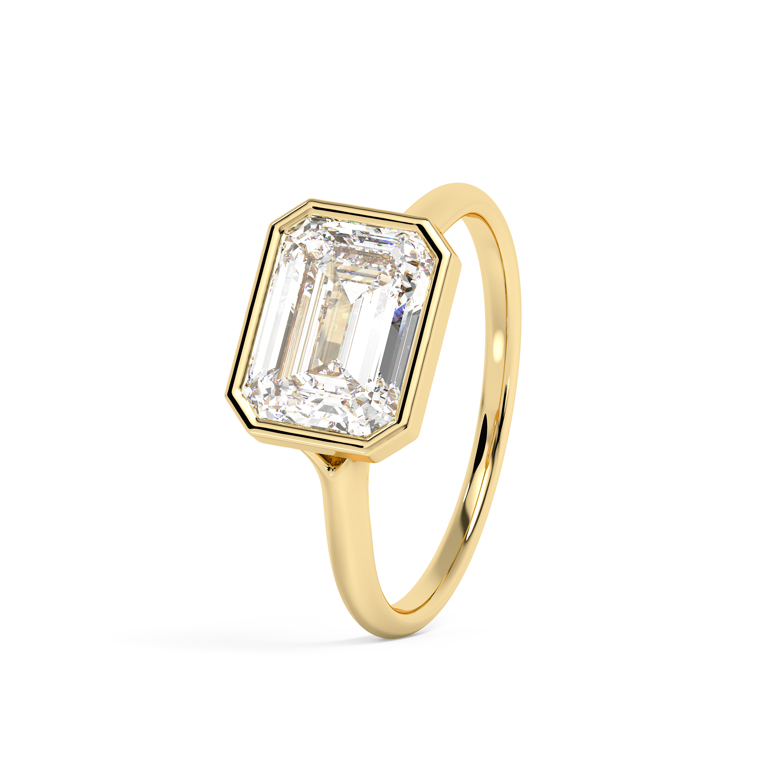 East West Emerald Bezel Lab Grown Diamond Engagement Ring