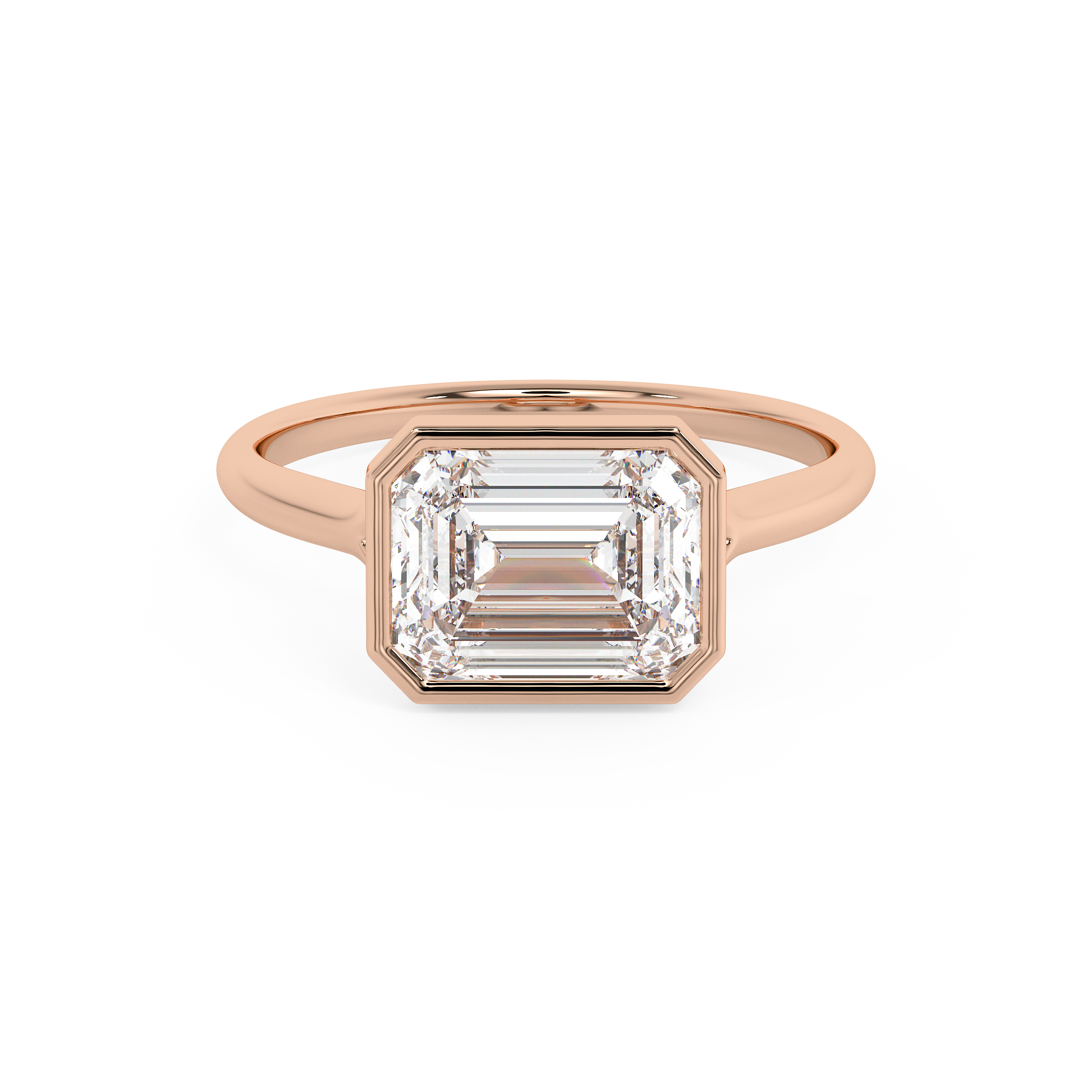 East West Emerald Bezel Lab Grown Diamond Engagement Ring
