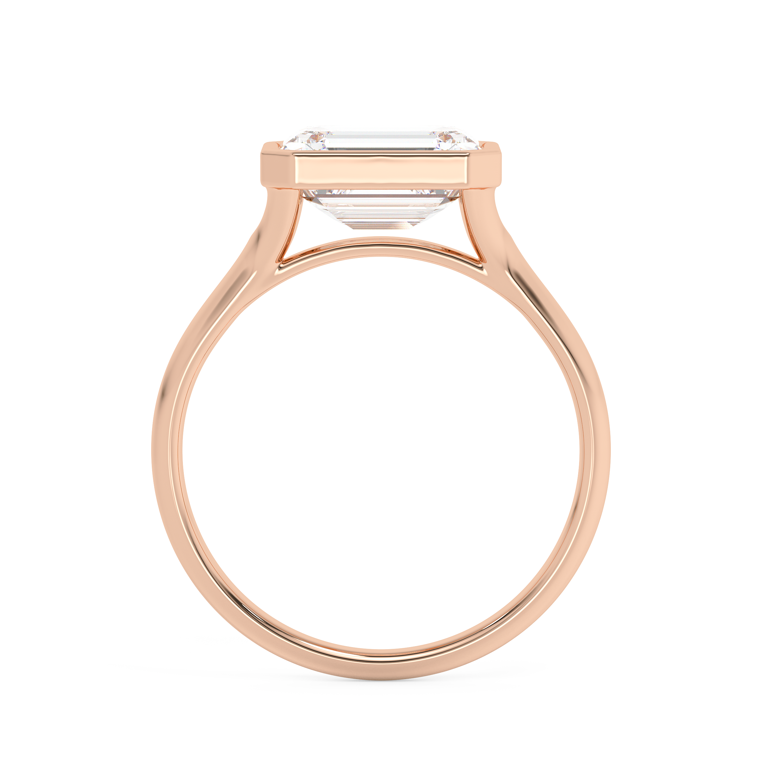 East West Emerald Bezel Lab Grown Diamond Engagement Ring