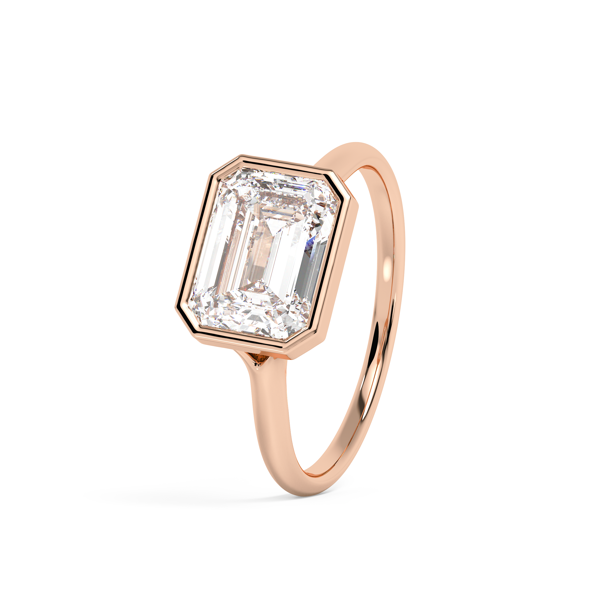 East West Emerald Bezel Lab Grown Diamond Engagement Ring