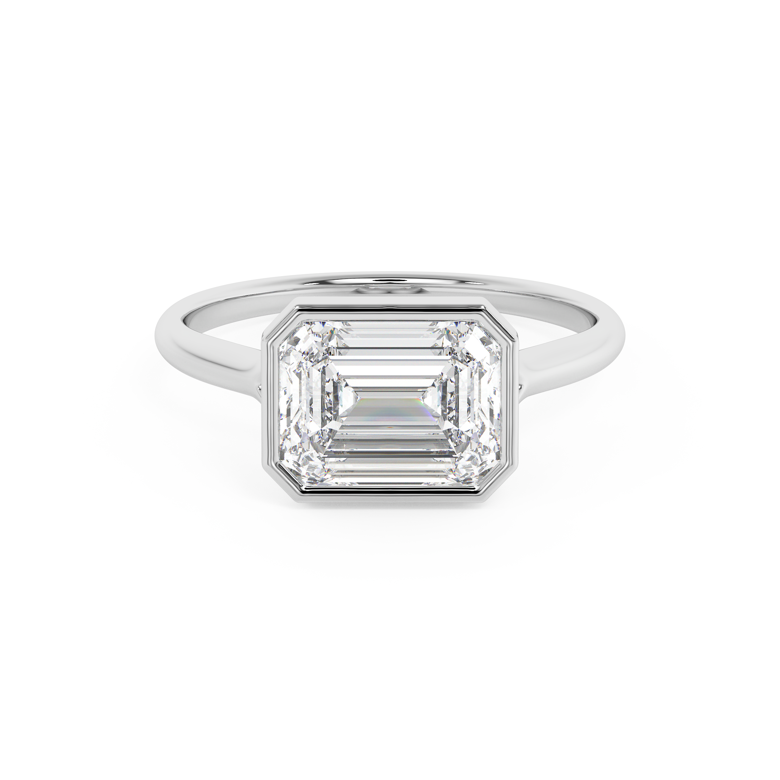 East West Emerald Bezel Lab Grown Diamond Engagement Ring
