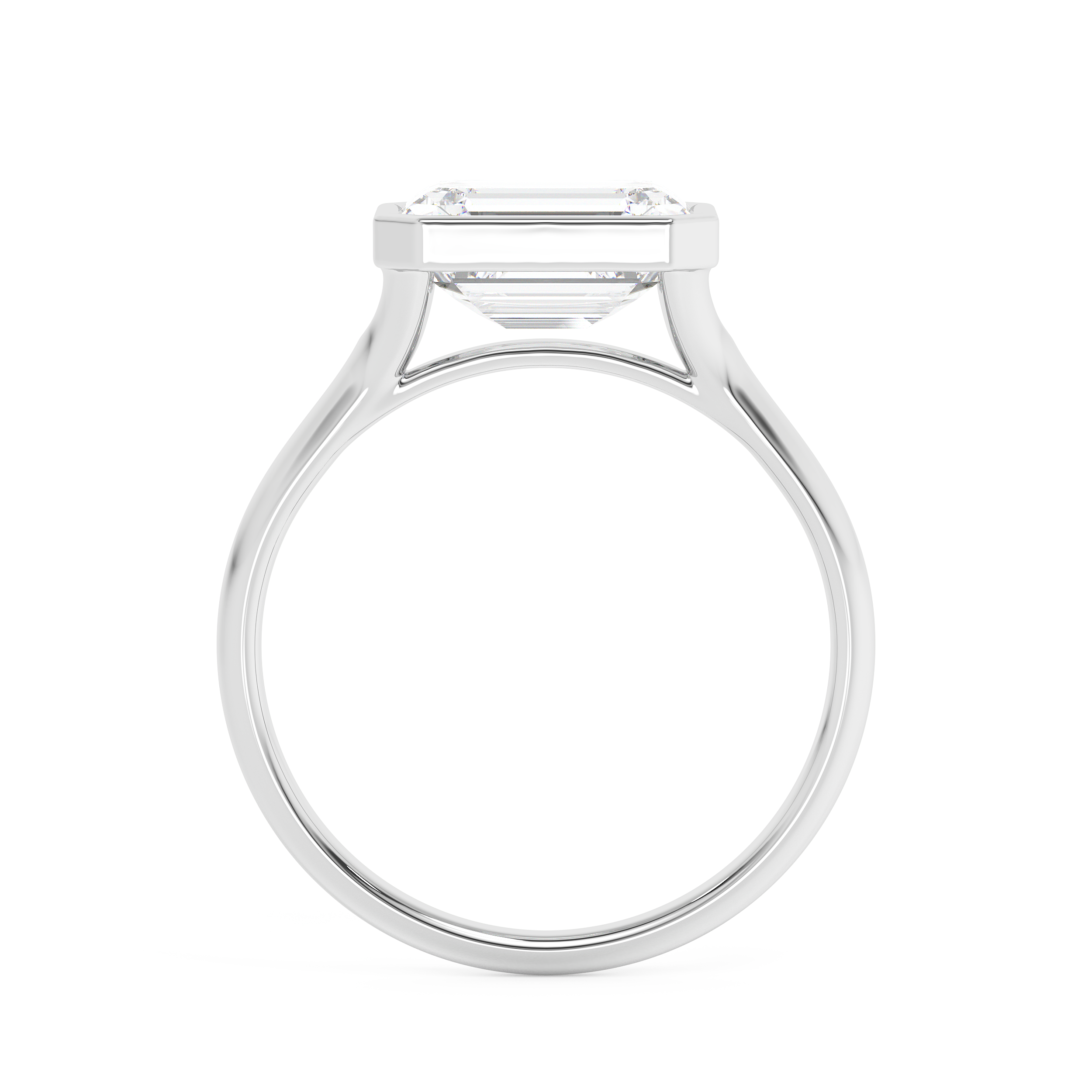 East West Emerald Bezel Lab Grown Diamond Engagement Ring