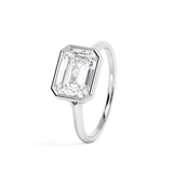 East West Emerald Bezel Lab Grown Diamond Engagement Ring