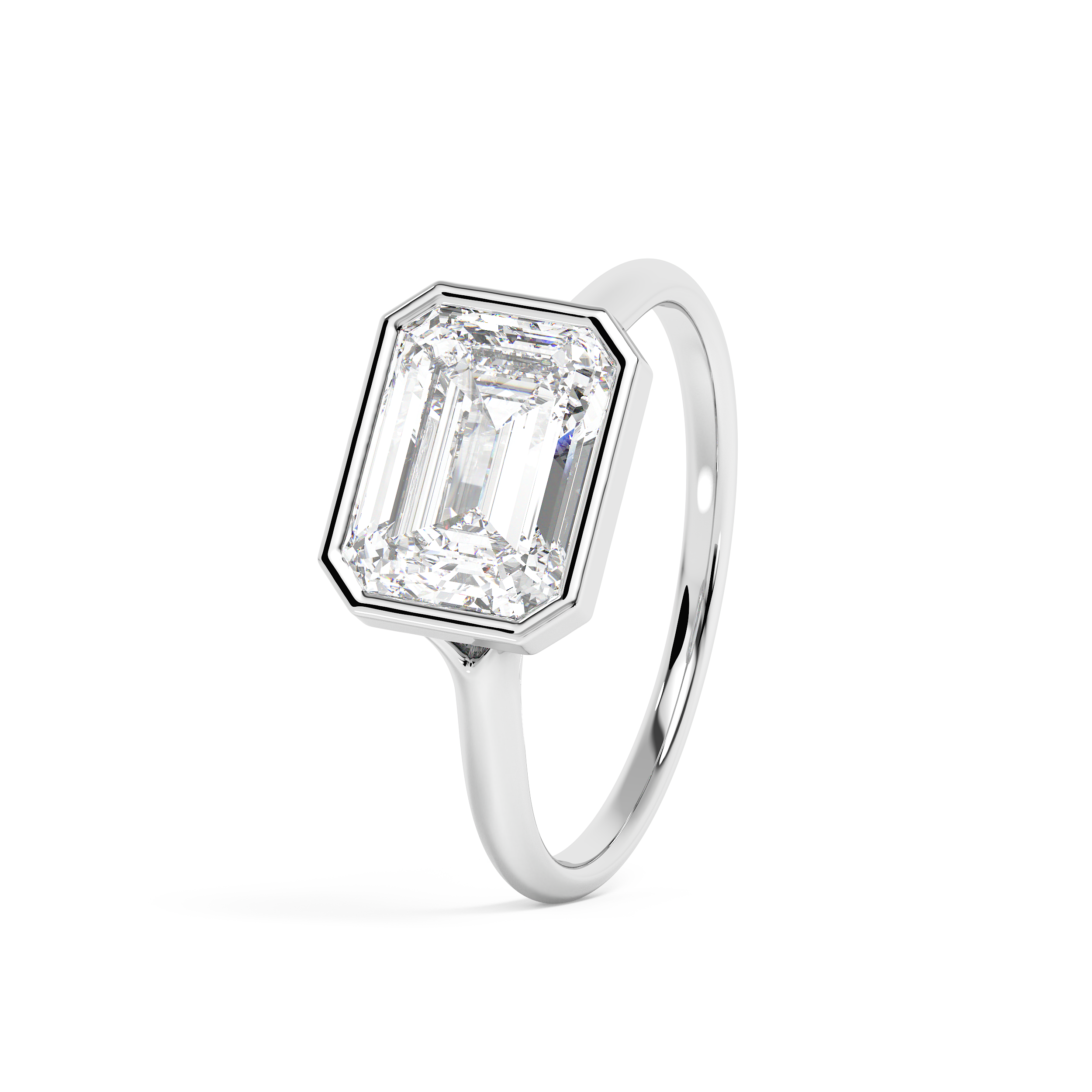 East West Emerald Bezel Lab Grown Diamond Engagement Ring