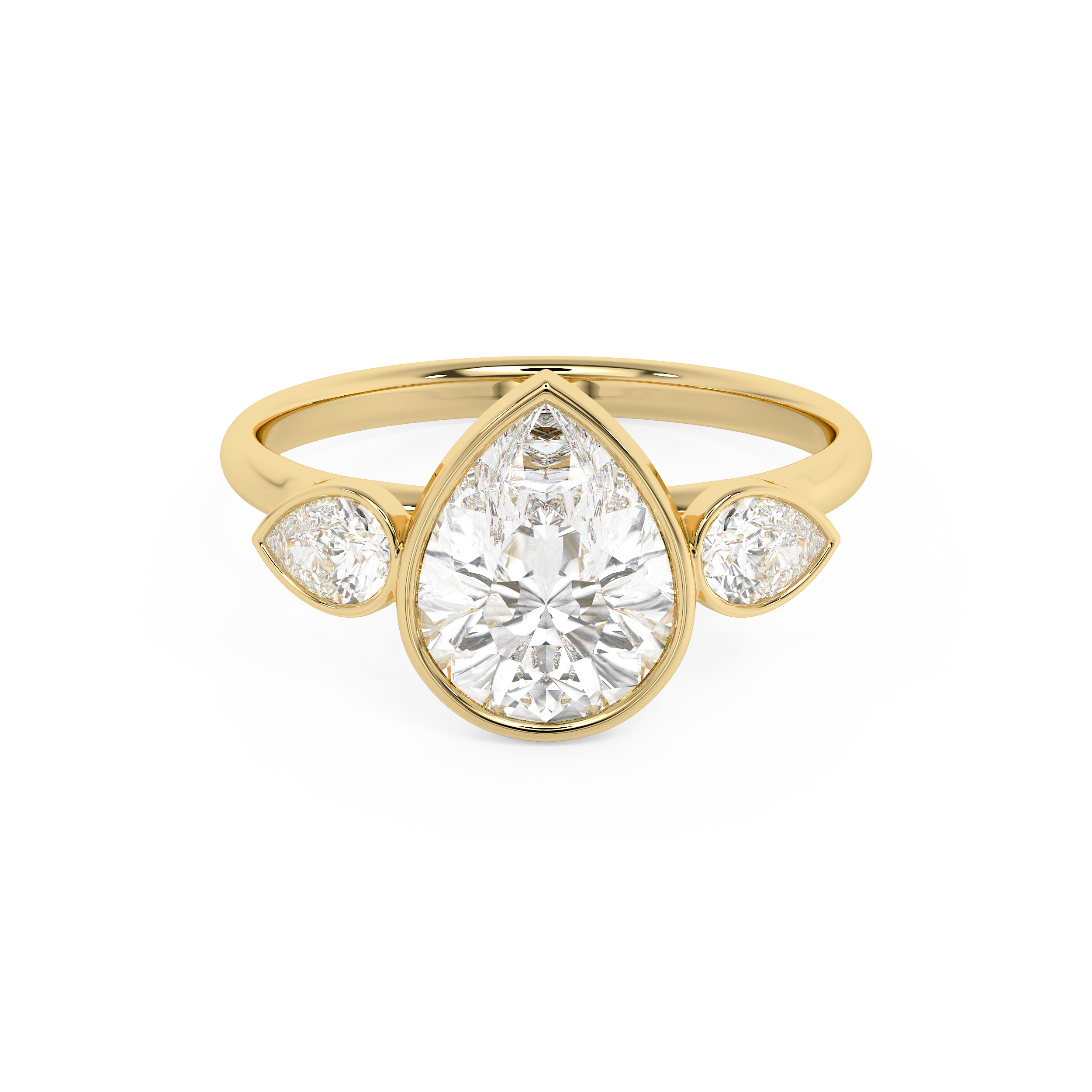 Pear Three Stone Bezel Lab Grown Diamond Engagement Ring