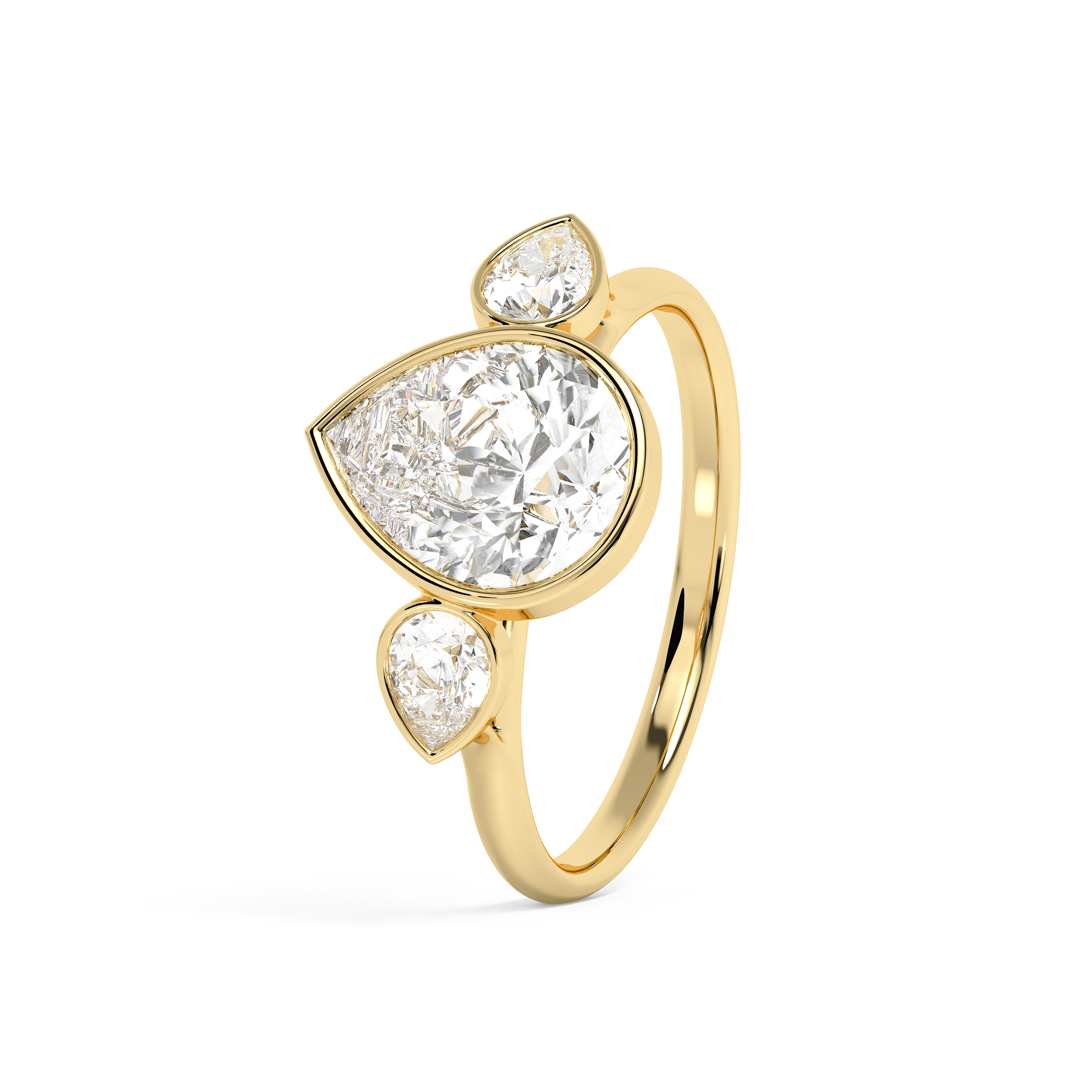 Pear Three Stone Bezel Lab Grown Diamond Engagement Ring