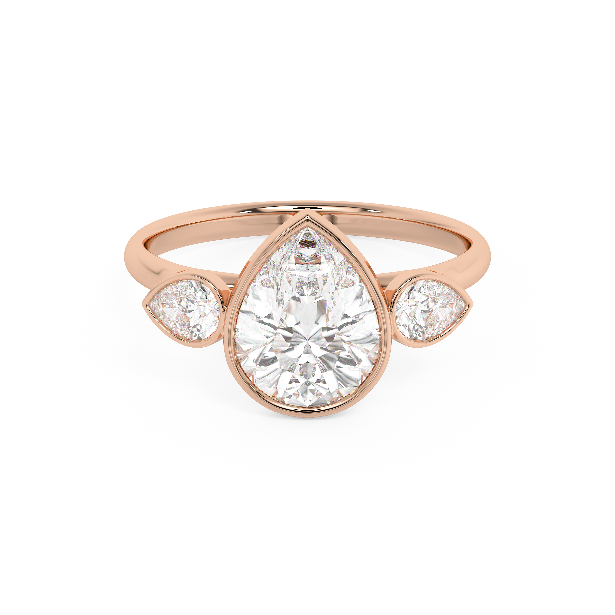 Pear Three Stone Bezel Lab Grown Diamond Engagement Ring