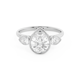 Pear Three Stone Bezel Lab Grown Diamond Engagement Ring