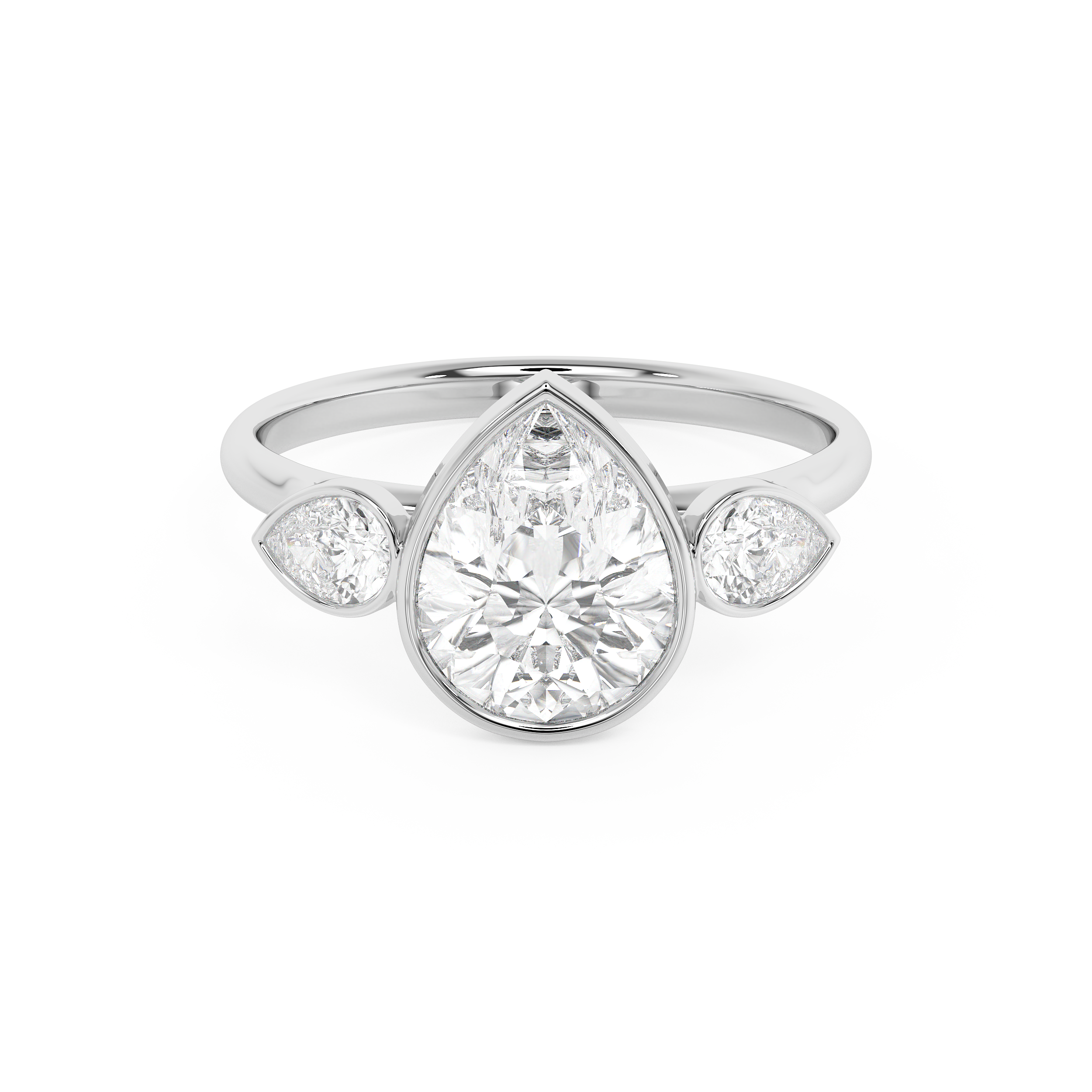 Pear Three Stone Bezel Lab Grown Diamond Engagement Ring