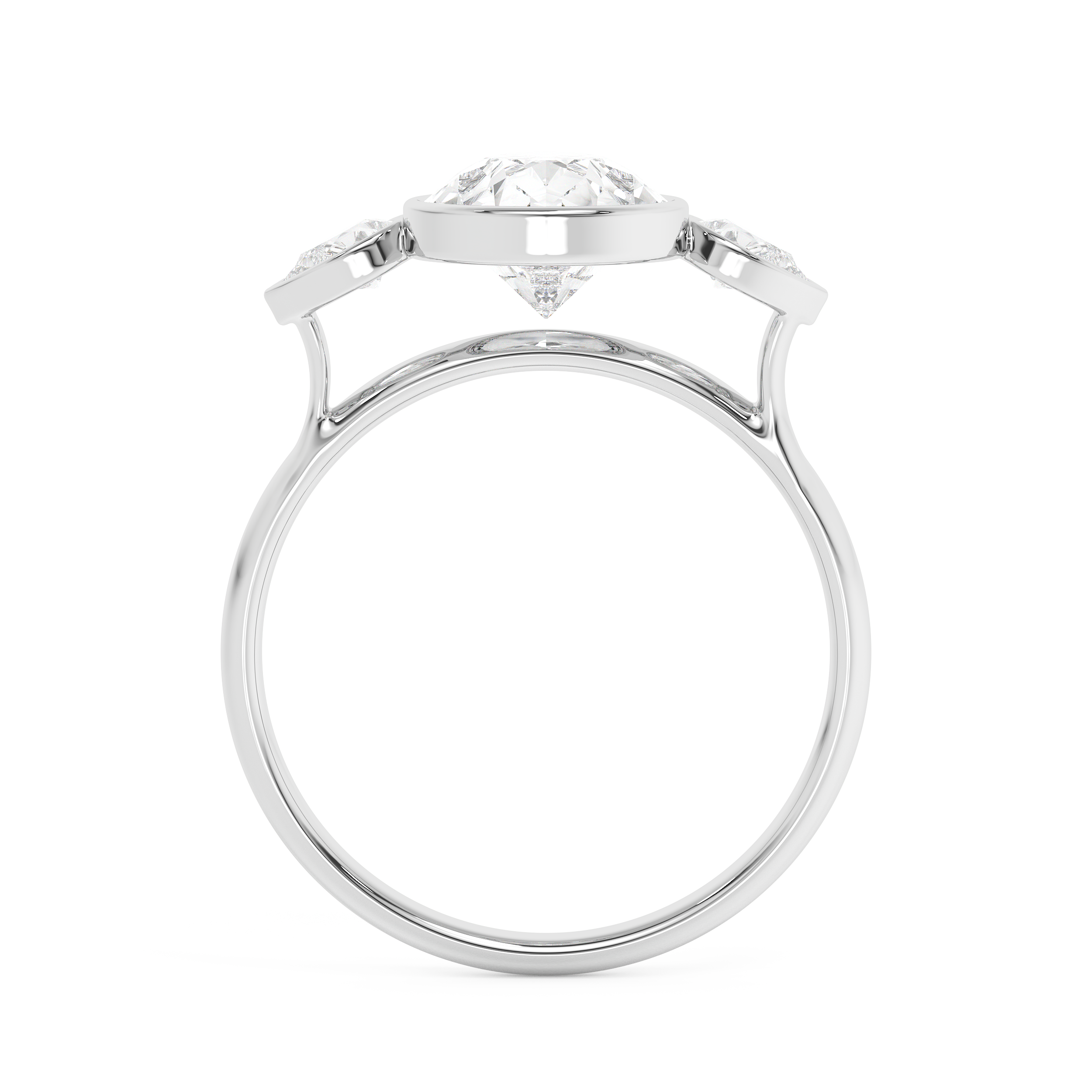 Pear Three Stone Bezel Lab Grown Diamond Engagement Ring