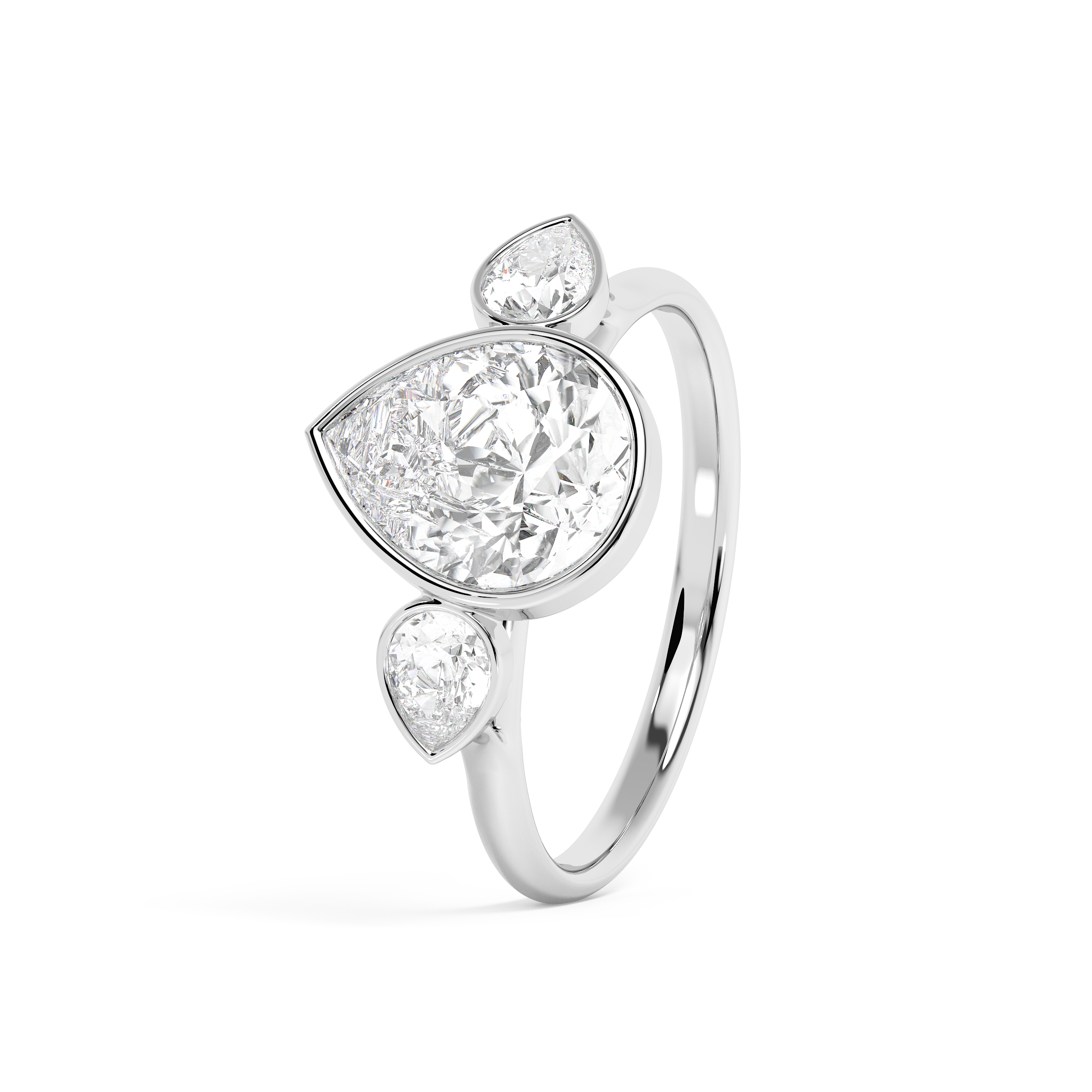 Pear Three Stone Bezel Lab Grown Diamond Engagement Ring