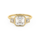 Asscher Three Stone Bezel Lab Grown Diamond Engagement Ring