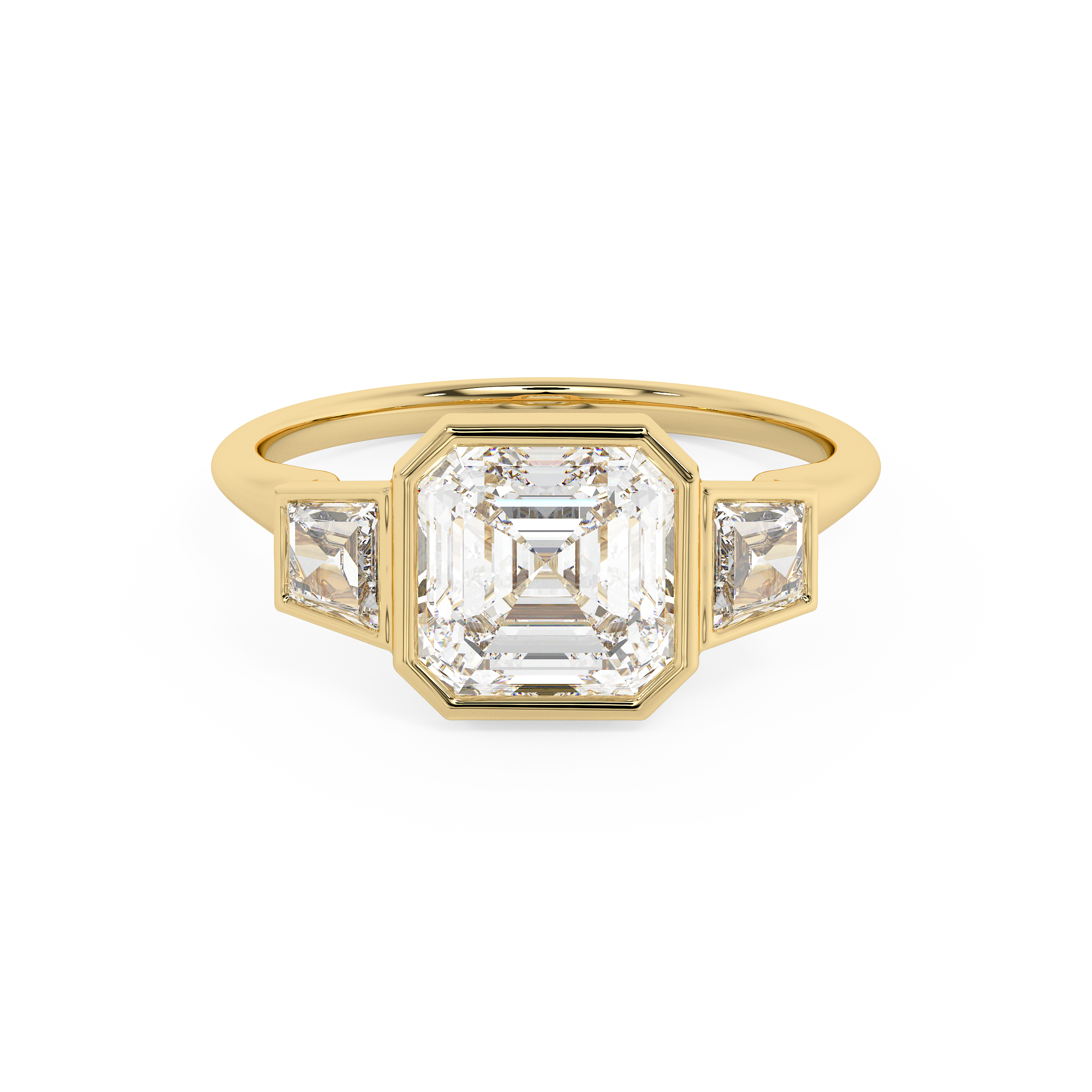 Asscher Three Stone Bezel Lab Grown Diamond Engagement Ring