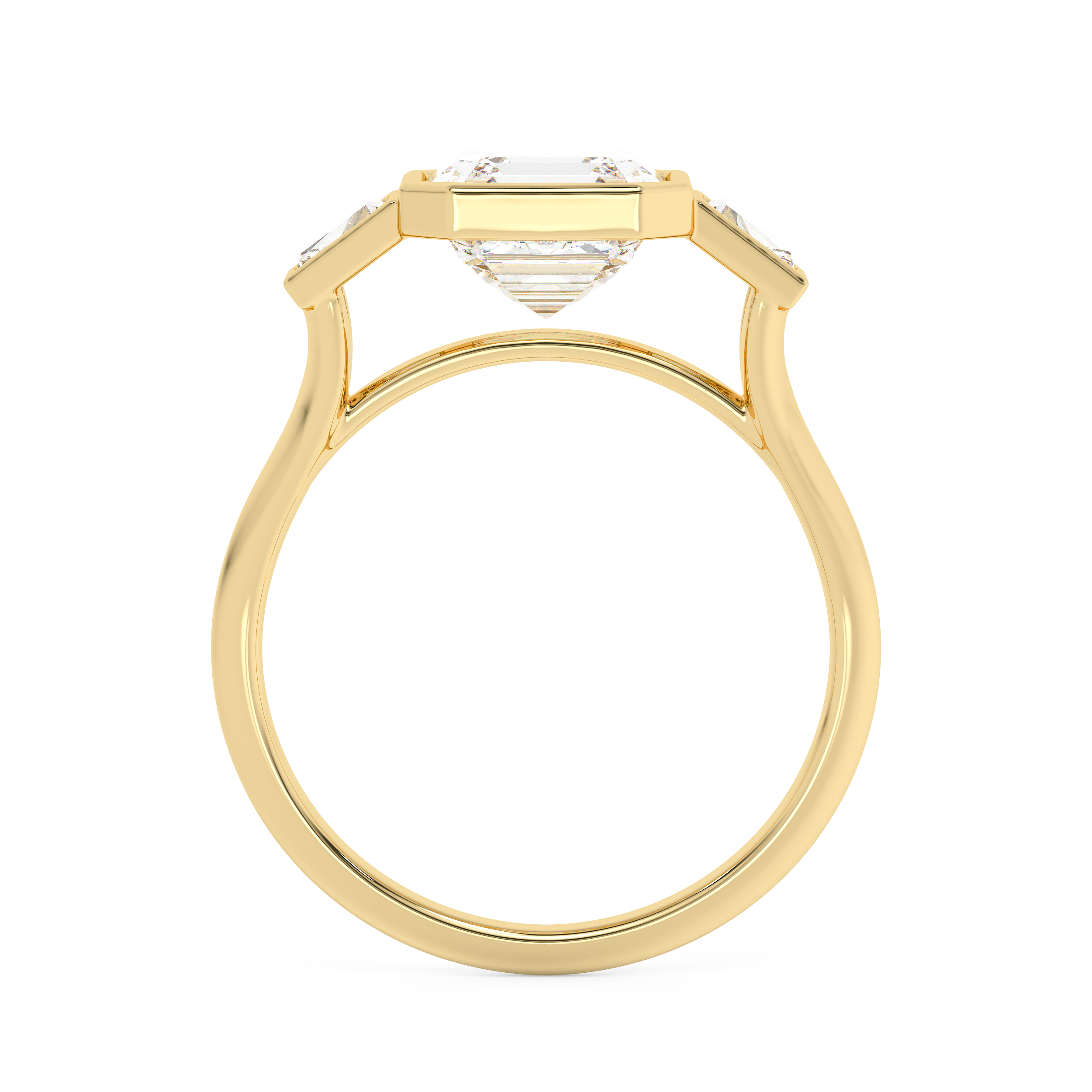 Asscher Three Stone Bezel Lab Grown Diamond Engagement Ring