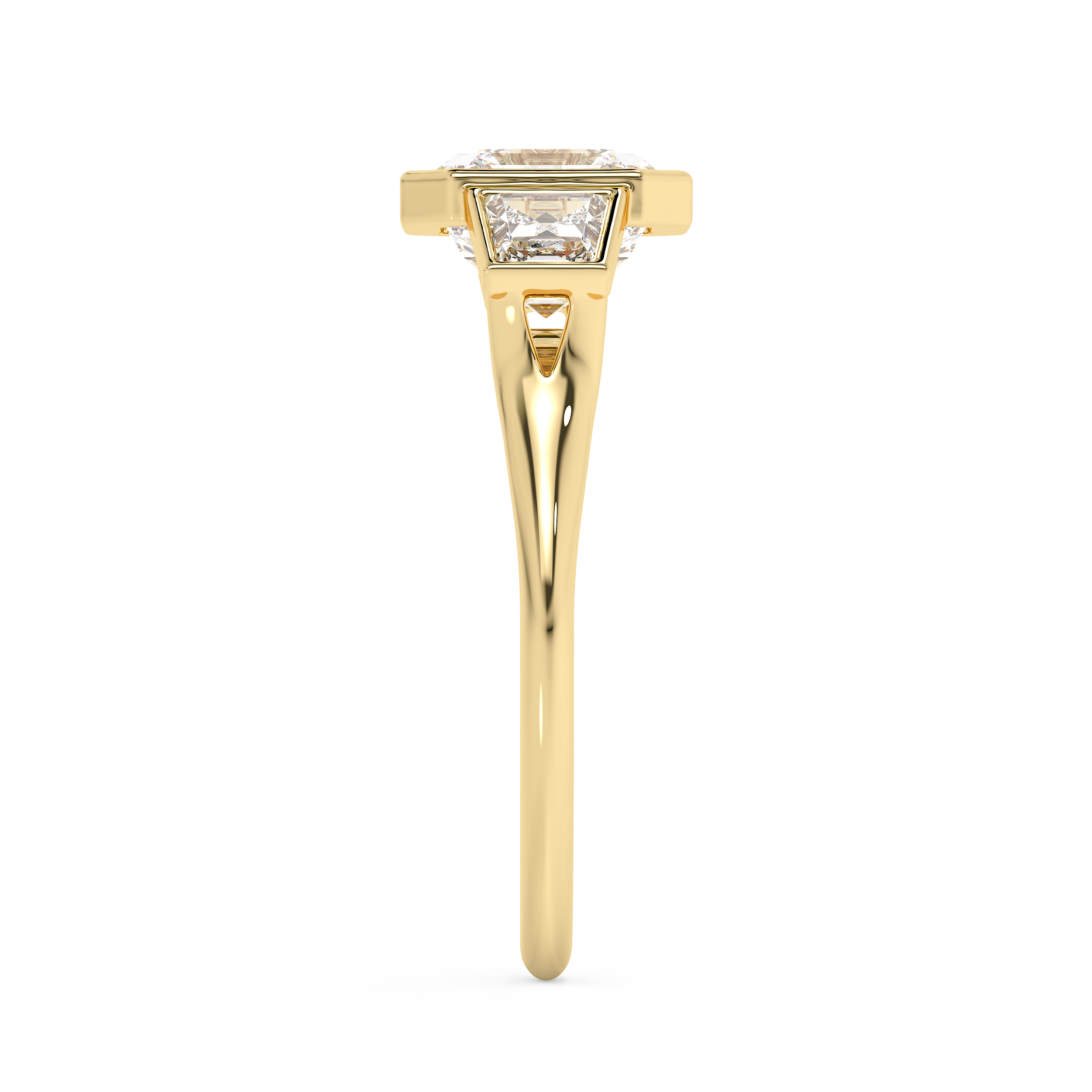 Asscher Three Stone Bezel Lab Grown Diamond Engagement Ring