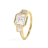Asscher Three Stone Bezel Lab Grown Diamond Engagement Ring