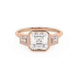 Asscher Three Stone Bezel Lab Grown Diamond Engagement Ring