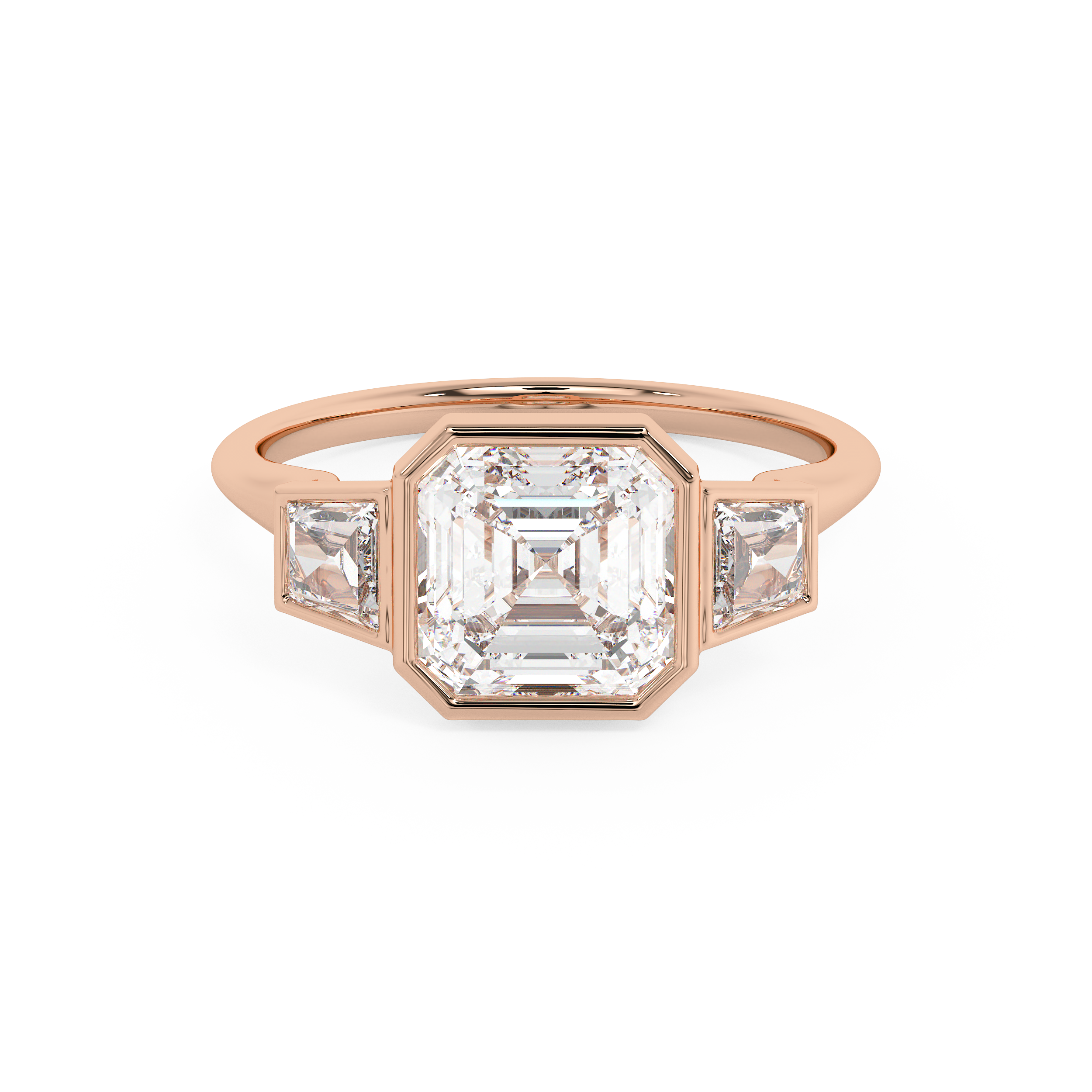 Asscher Three Stone Bezel Lab Grown Diamond Engagement Ring