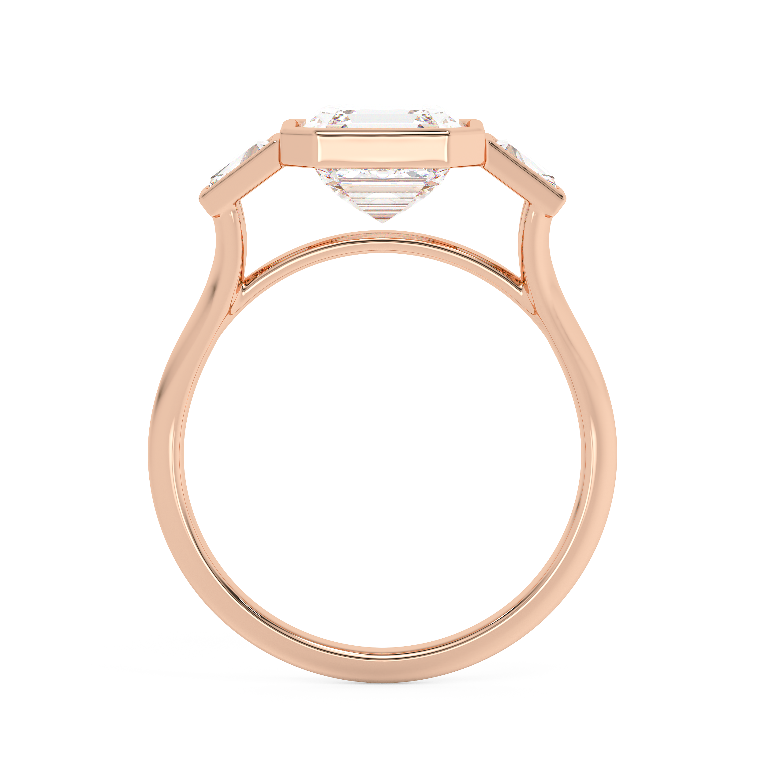 Asscher Three Stone Bezel Lab Grown Diamond Engagement Ring