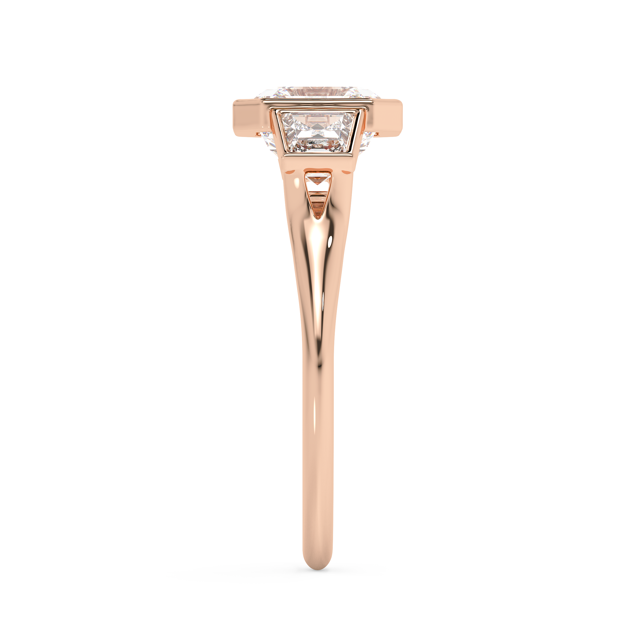 Asscher Three Stone Bezel Lab Grown Diamond Engagement Ring