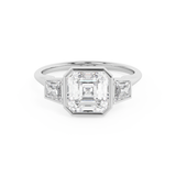 Asscher Three Stone Bezel Lab Grown Diamond Engagement Ring