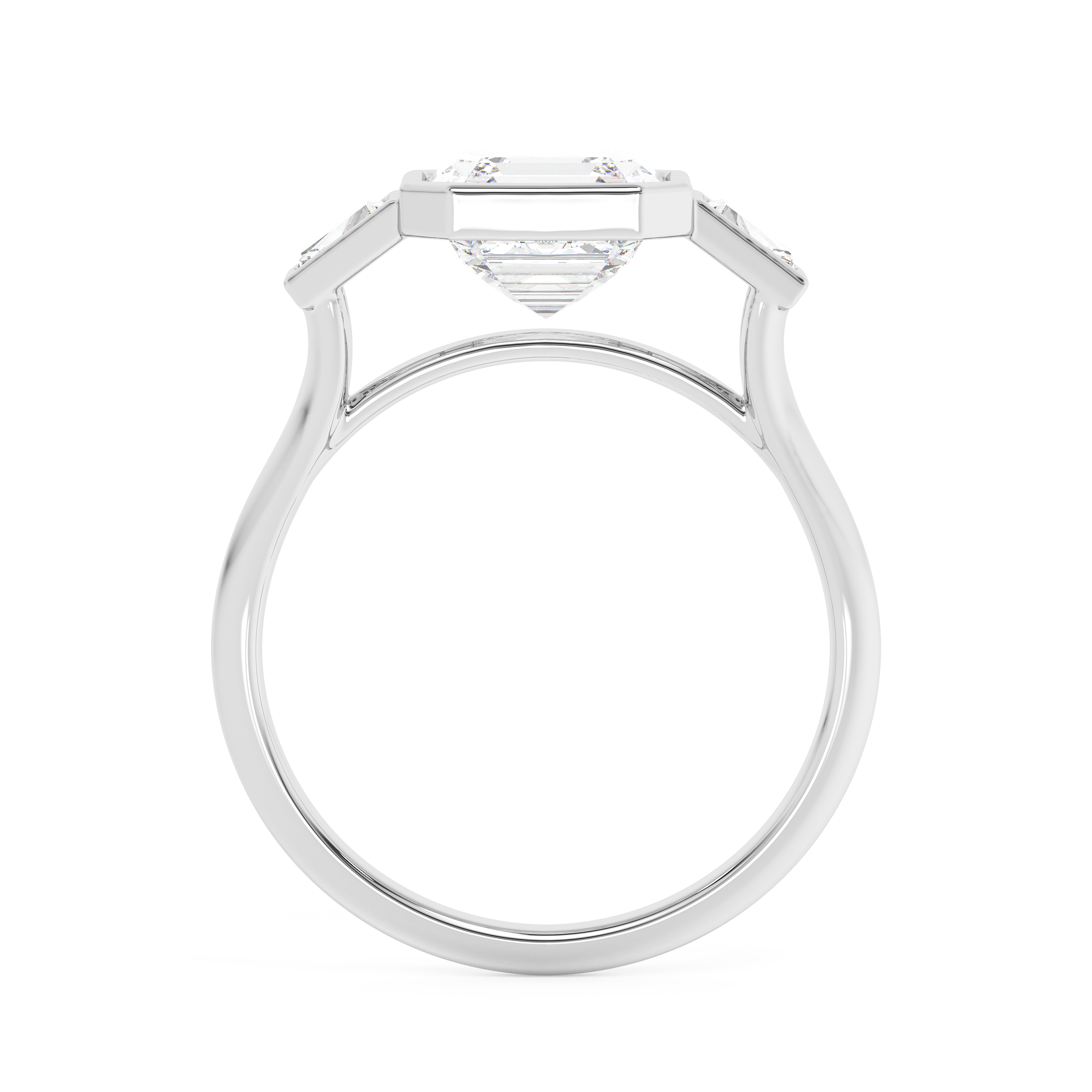 Asscher Three Stone Bezel Lab Grown Diamond Engagement Ring