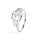 Asscher Three Stone Bezel Lab Grown Diamond Engagement Ring