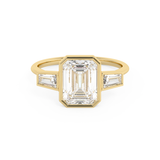 Emerald Three Stone Bezel Lab Grown Diamond Engagement Ring