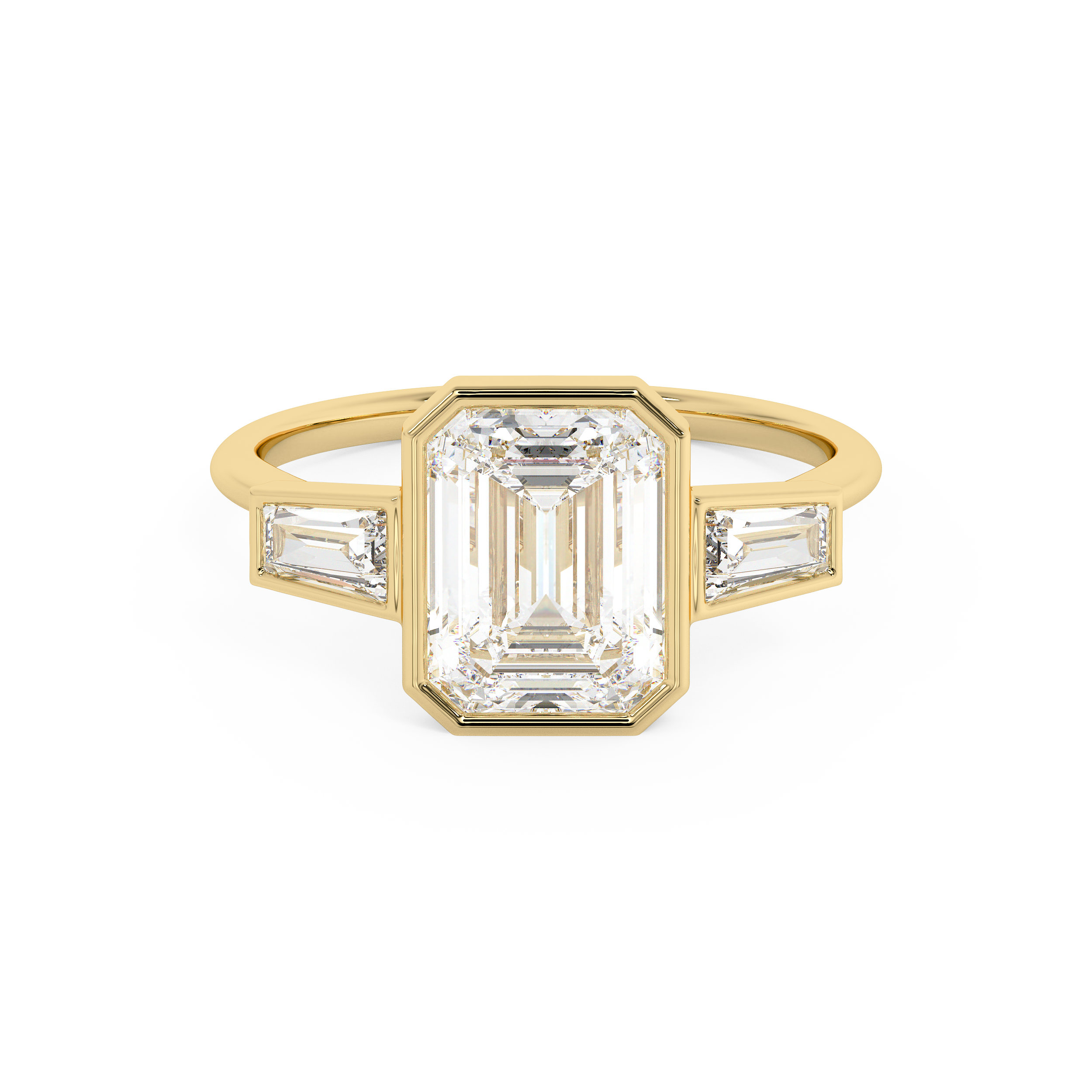 Emerald Three Stone Bezel Lab Grown Diamond Engagement Ring