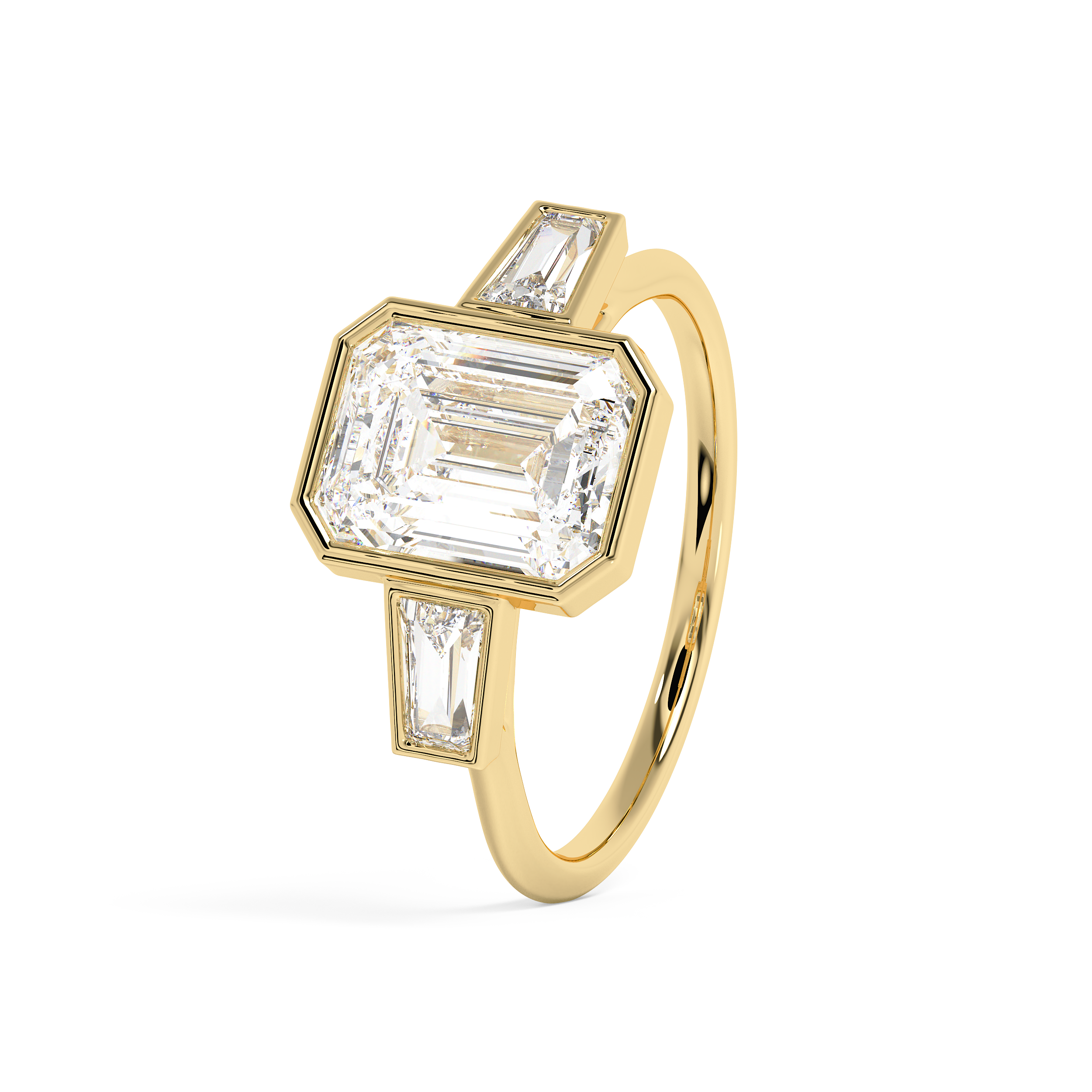 Emerald Three Stone Bezel Lab Grown Diamond Engagement Ring