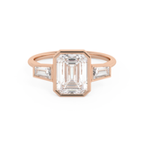 Emerald Three Stone Bezel Lab Grown Diamond Engagement Ring
