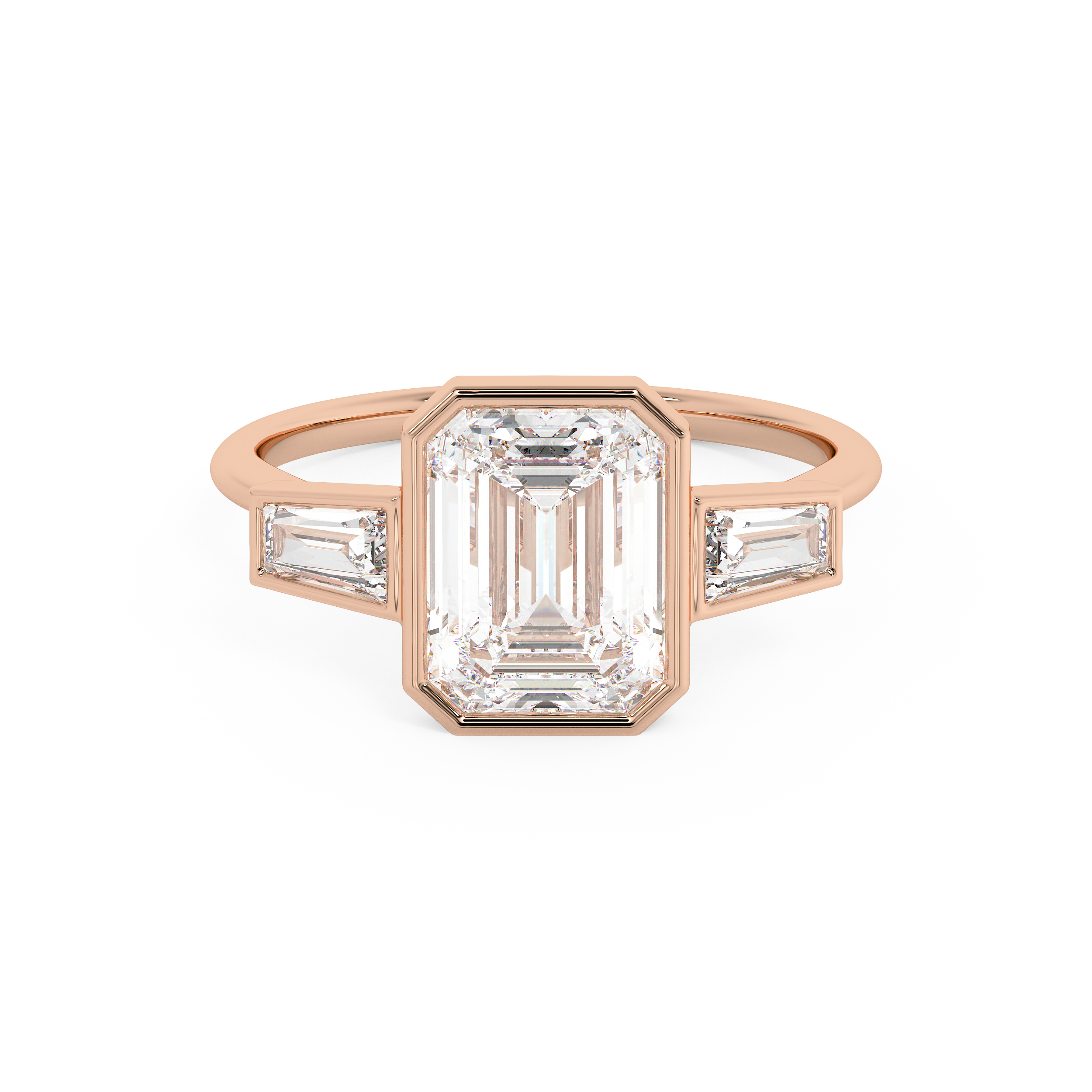 Emerald Three Stone Bezel Lab Grown Diamond Engagement Ring
