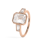 Emerald Three Stone Bezel Lab Grown Diamond Engagement Ring