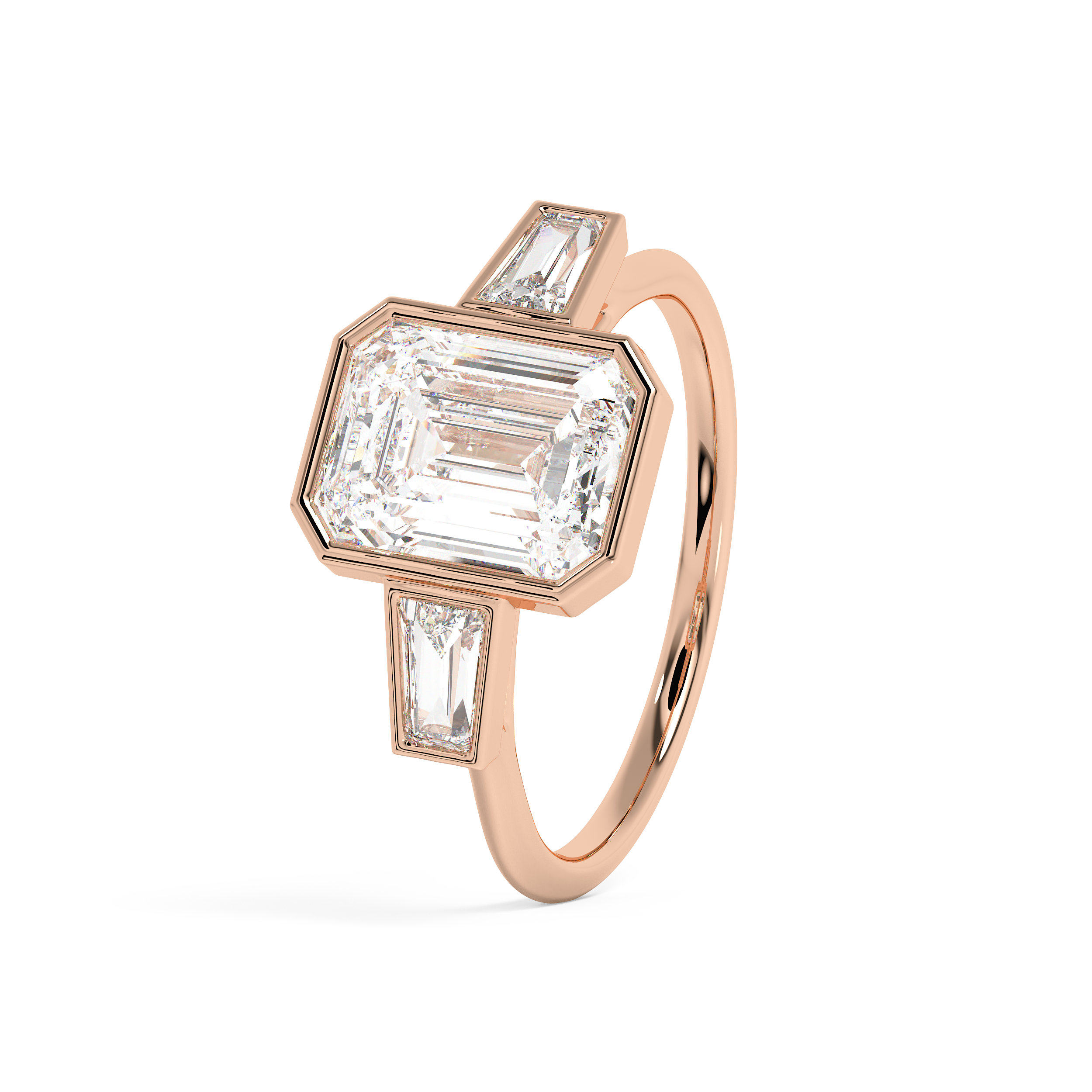 Emerald Three Stone Bezel Lab Grown Diamond Engagement Ring