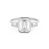 Emerald Three Stone Bezel Lab Grown Diamond Engagement Ring