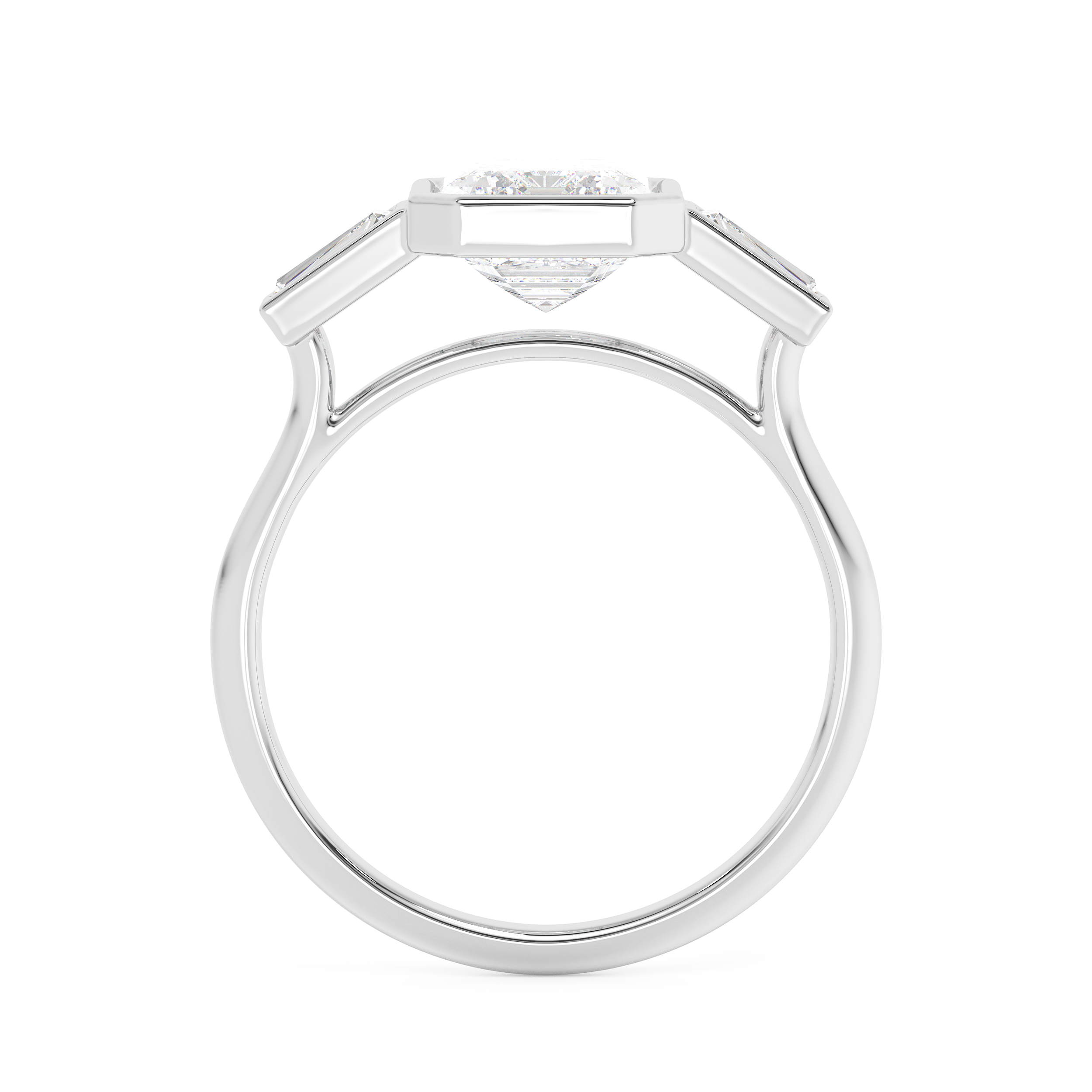 Emerald Three Stone Bezel Lab Grown Diamond Engagement Ring