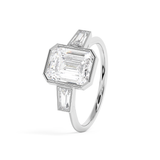 Emerald Three Stone Bezel Lab Grown Diamond Engagement Ring